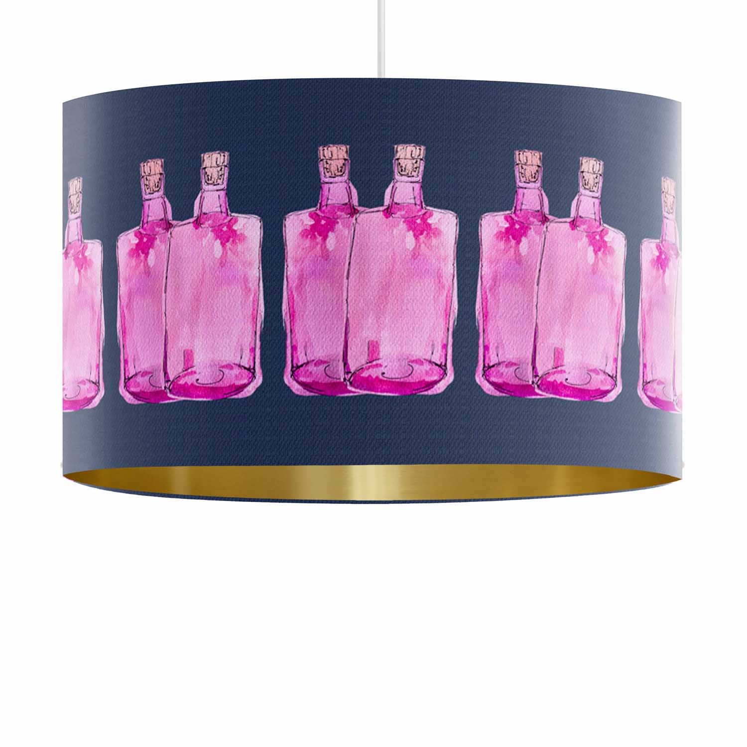 Pink Gin Bottle Print On Slate Grey - The Hambridge Artist Lampshade