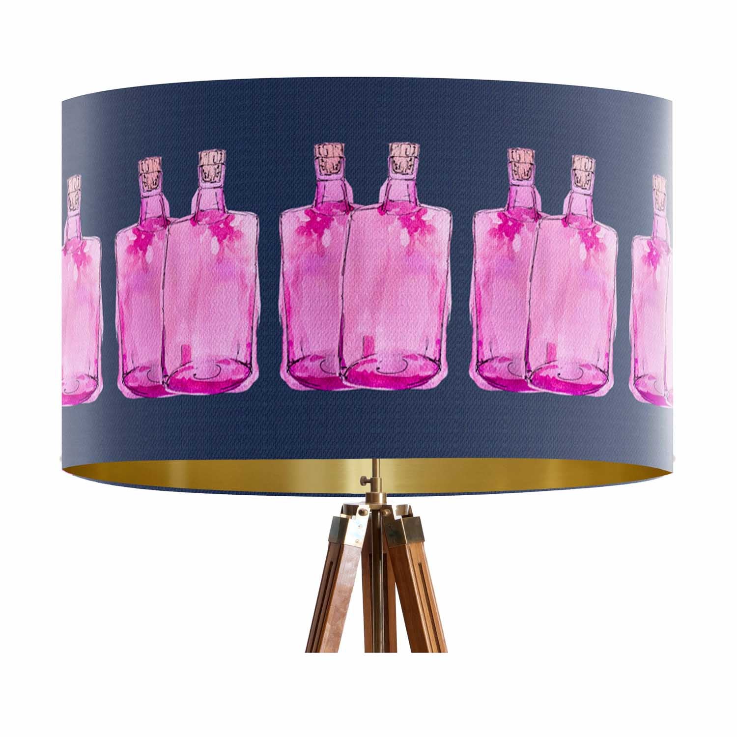 Pink Gin Bottle Print On Slate Grey - The Hambridge Artist Lampshade