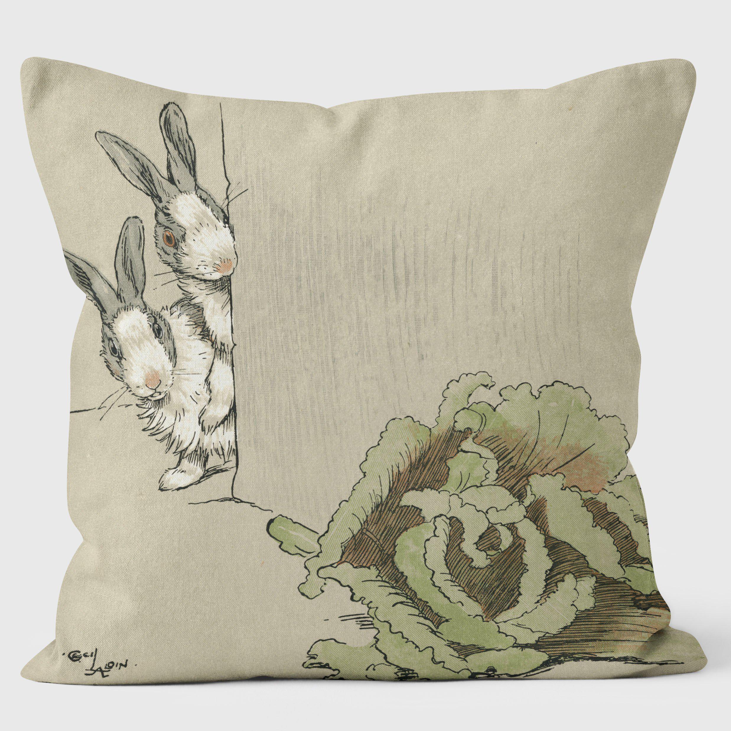 2 Rabbits Spy Cabbage Spring - Special Occasions Cushion - Handmade Cushions UK - WeLoveCushions