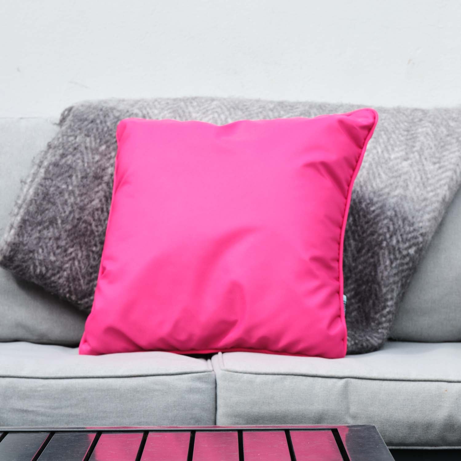 Pink Block Colour Piped - Outdoor Water-Resistant Cushion