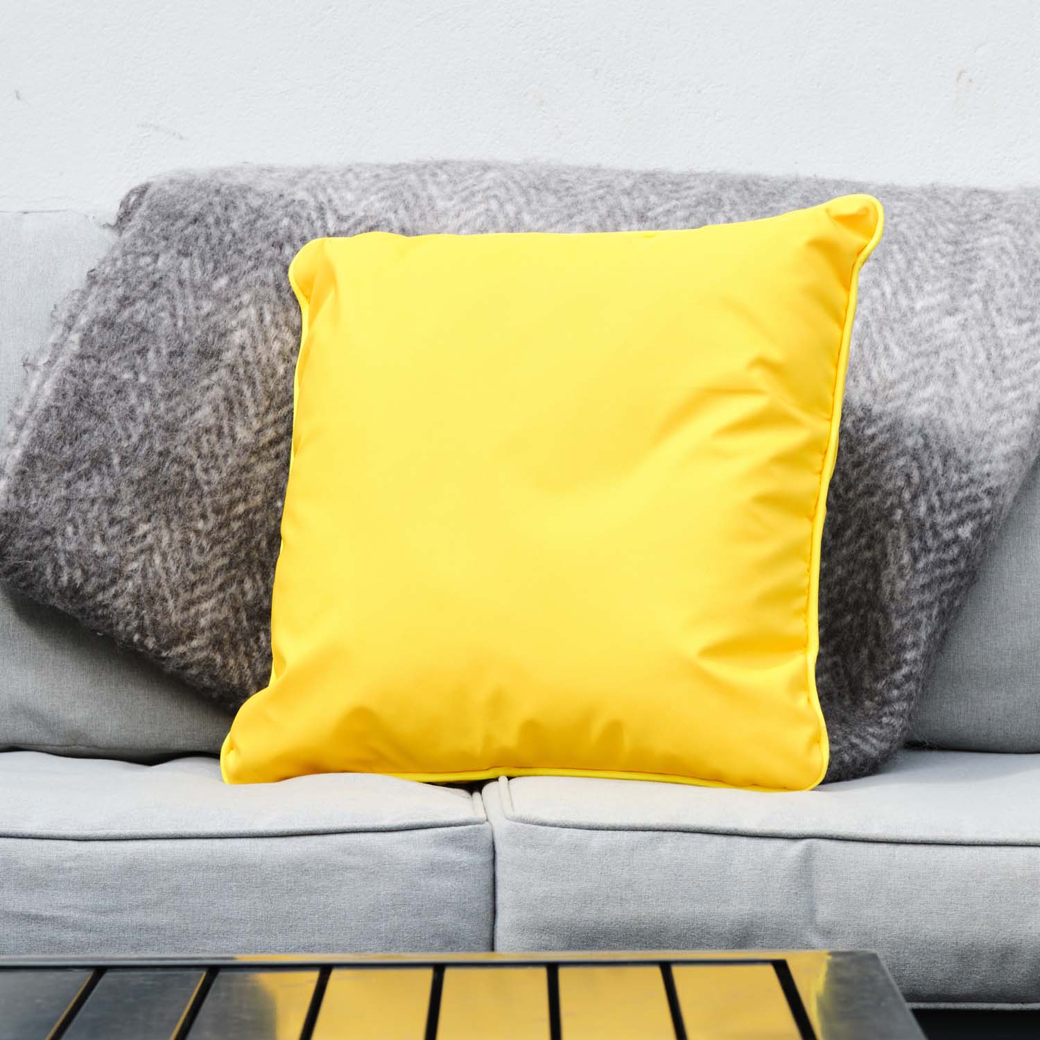 Yellow Block Colour Piped - Outdoor Water-Resistant Cushion