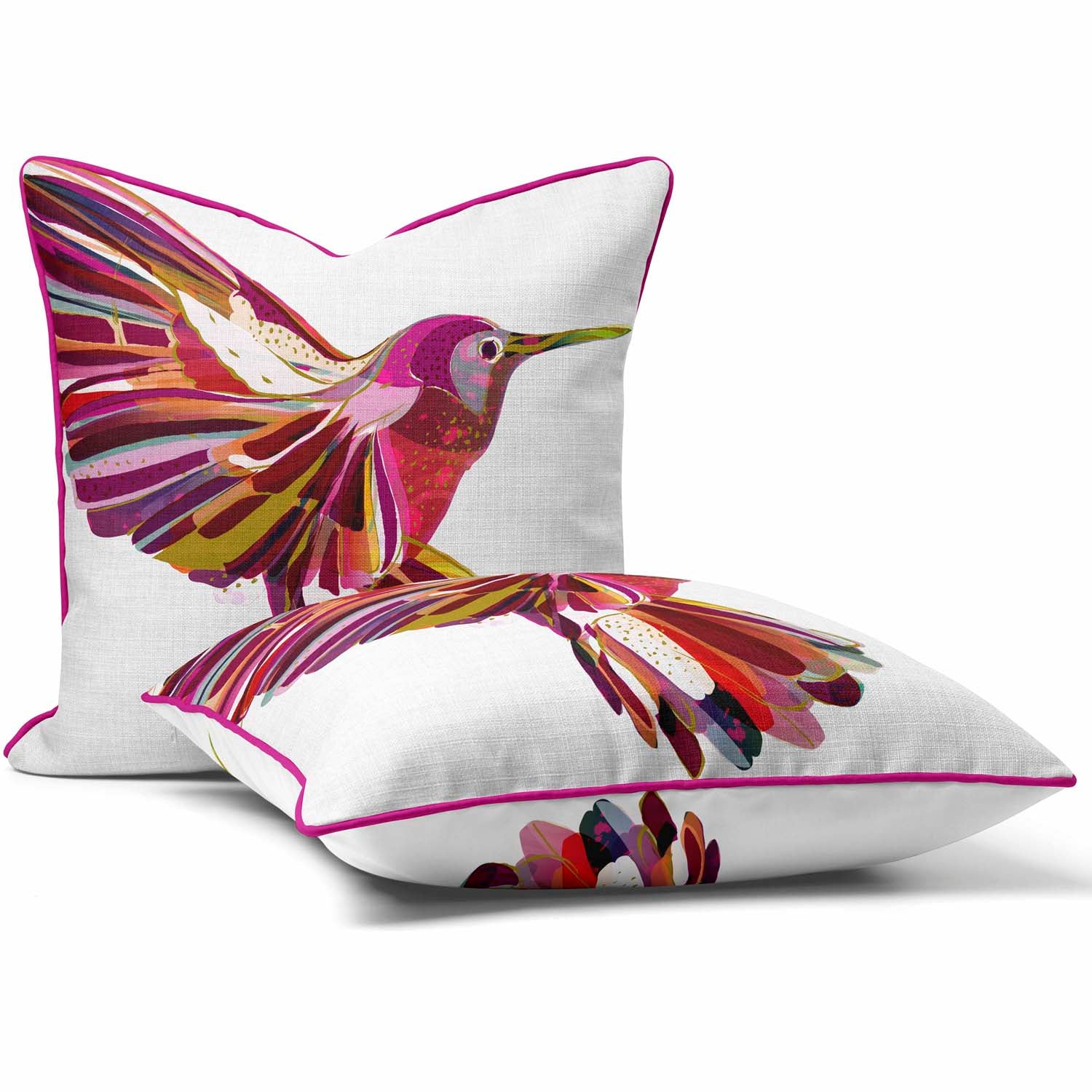 Patchwork Hummingbird White - Funky Art Cushion - House Of Turnowsky Pillows