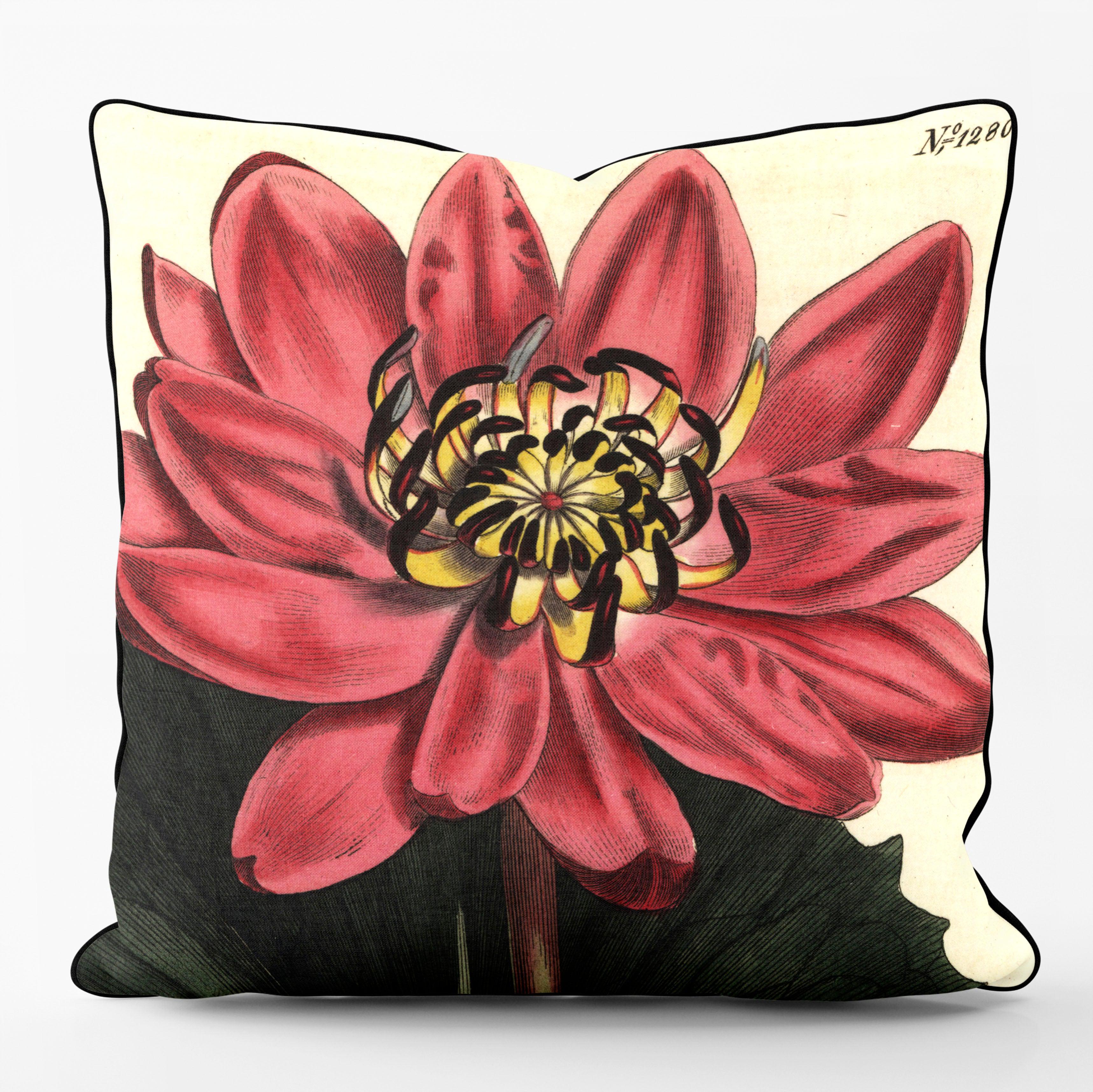 Red Flowered Water Lily - Botanical Outdoor Cushion