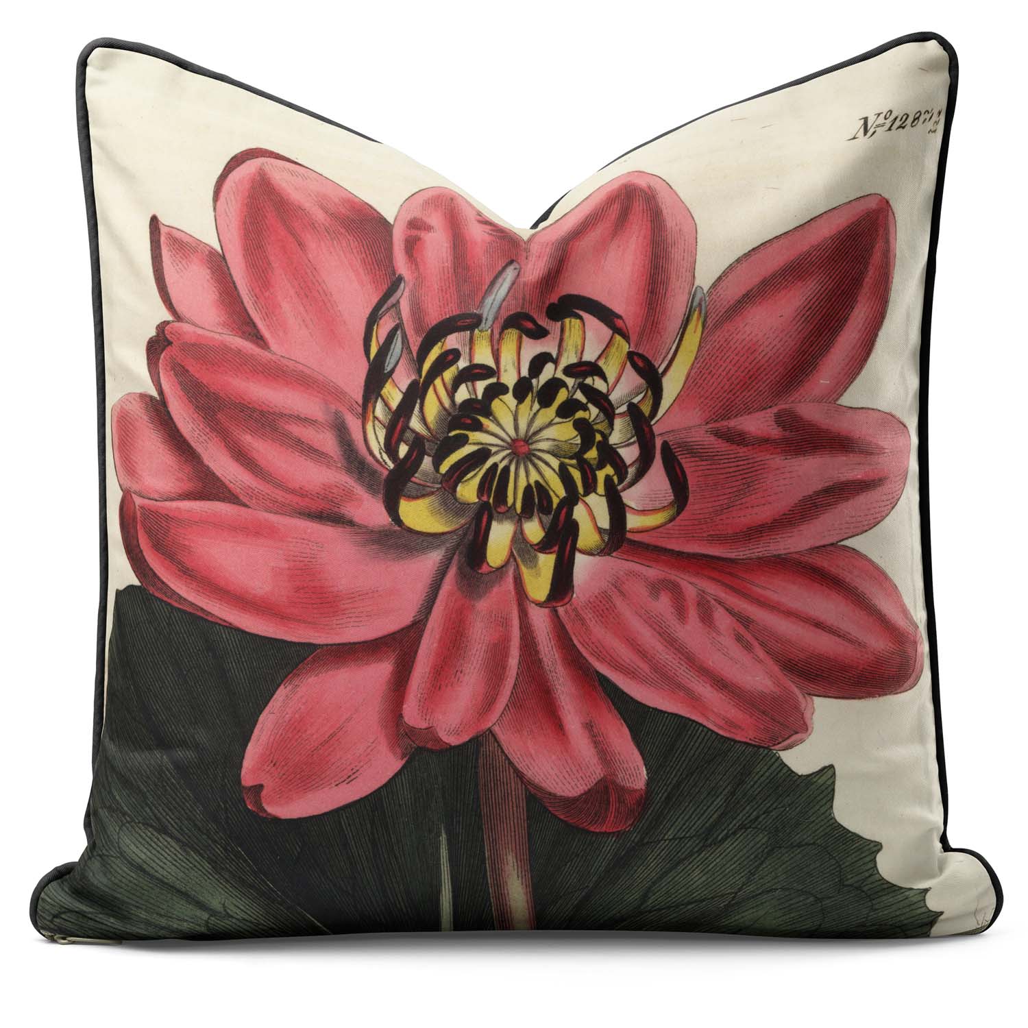 Red Flowered Water Lily - Botanical Outdoor Cushion