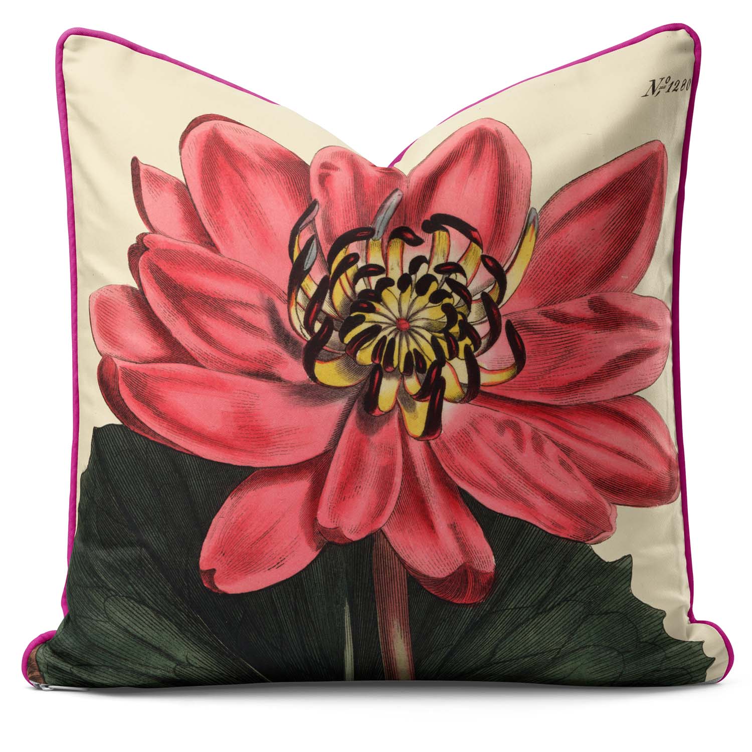 Red Flowered Water Lily - Botanical Cushion