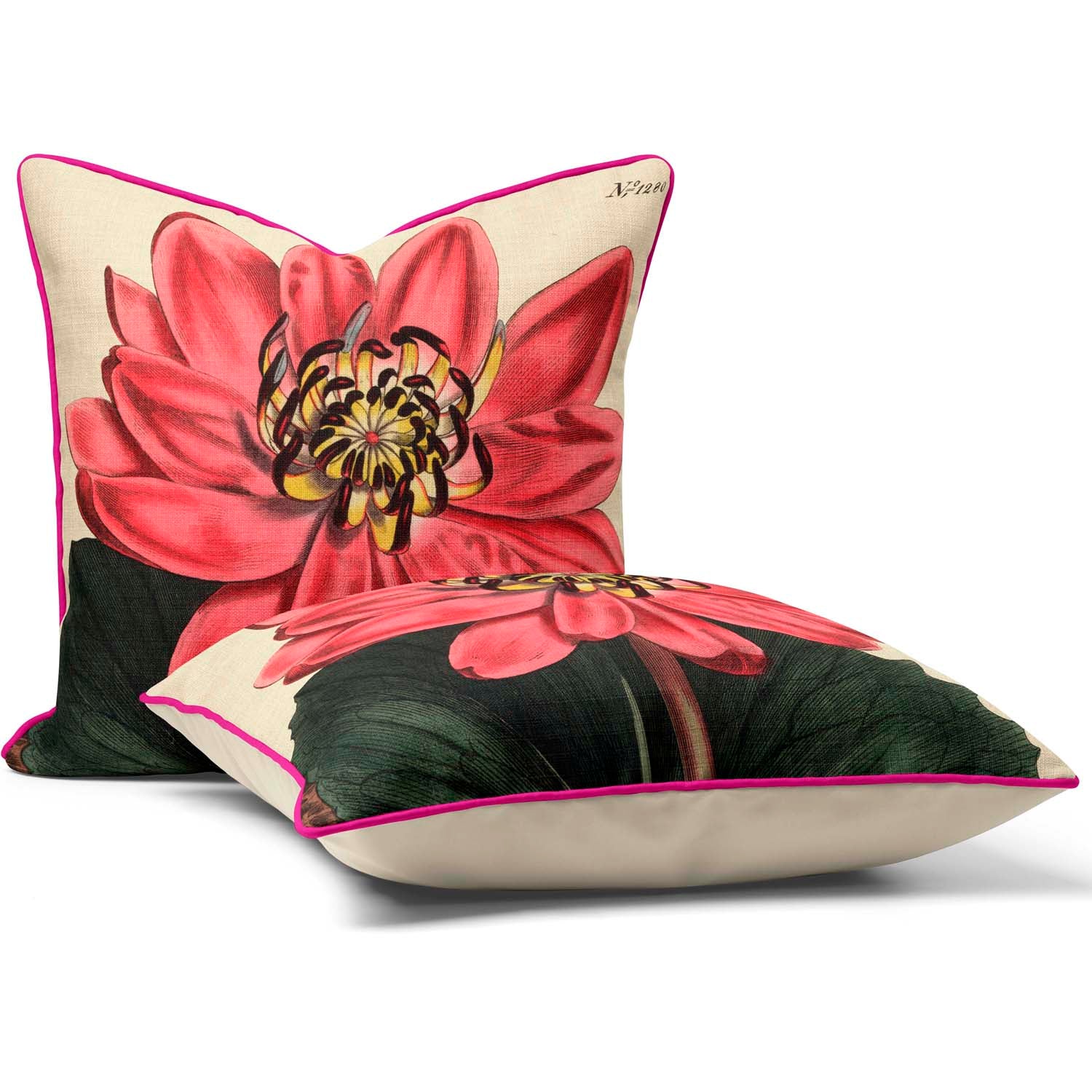 Red Flowered Water Lily - Botanical Cushion