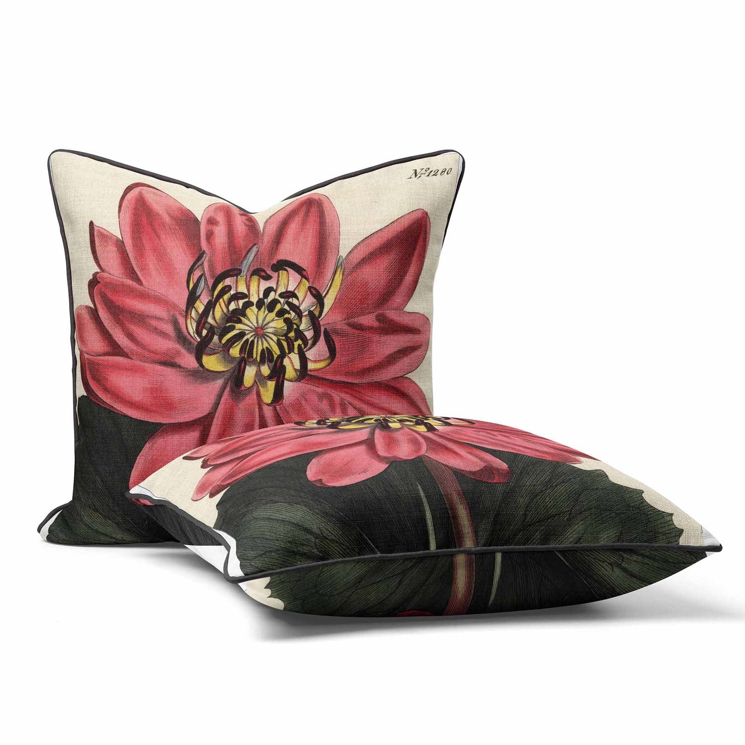 Red Flowered Water Lily - Botanical Outdoor Cushion