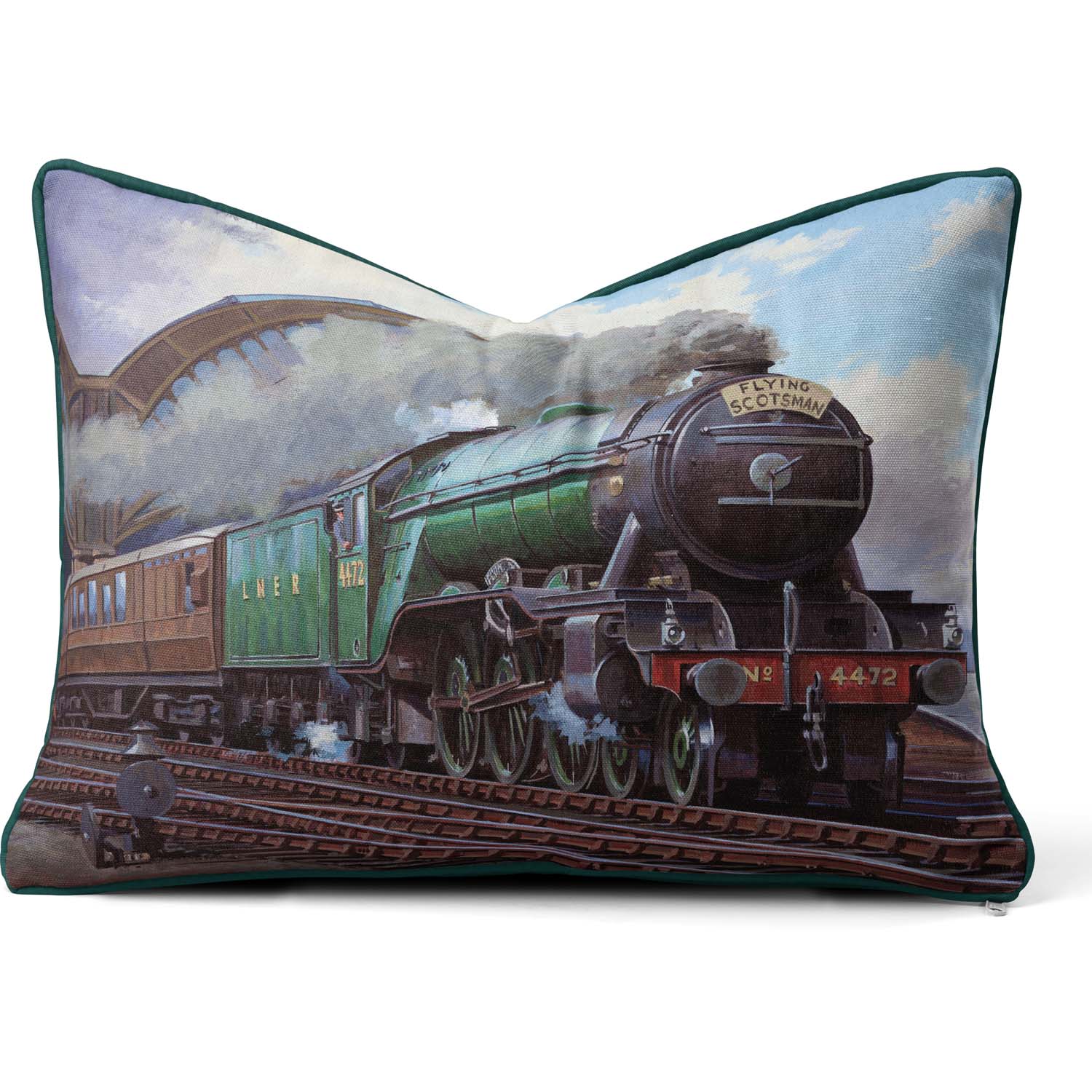 Flying Scotsman leaving York Station, c 1930s - National Railway Museum Cushion