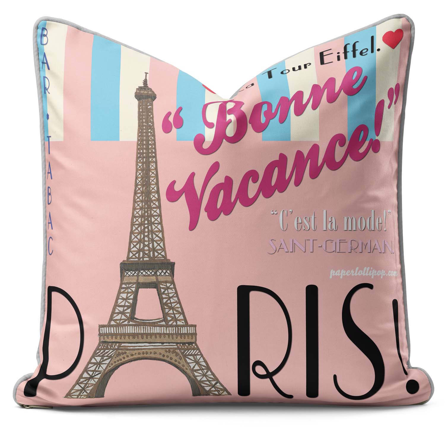 Paris Bonne Vacance Cushion - French Retro Cushion