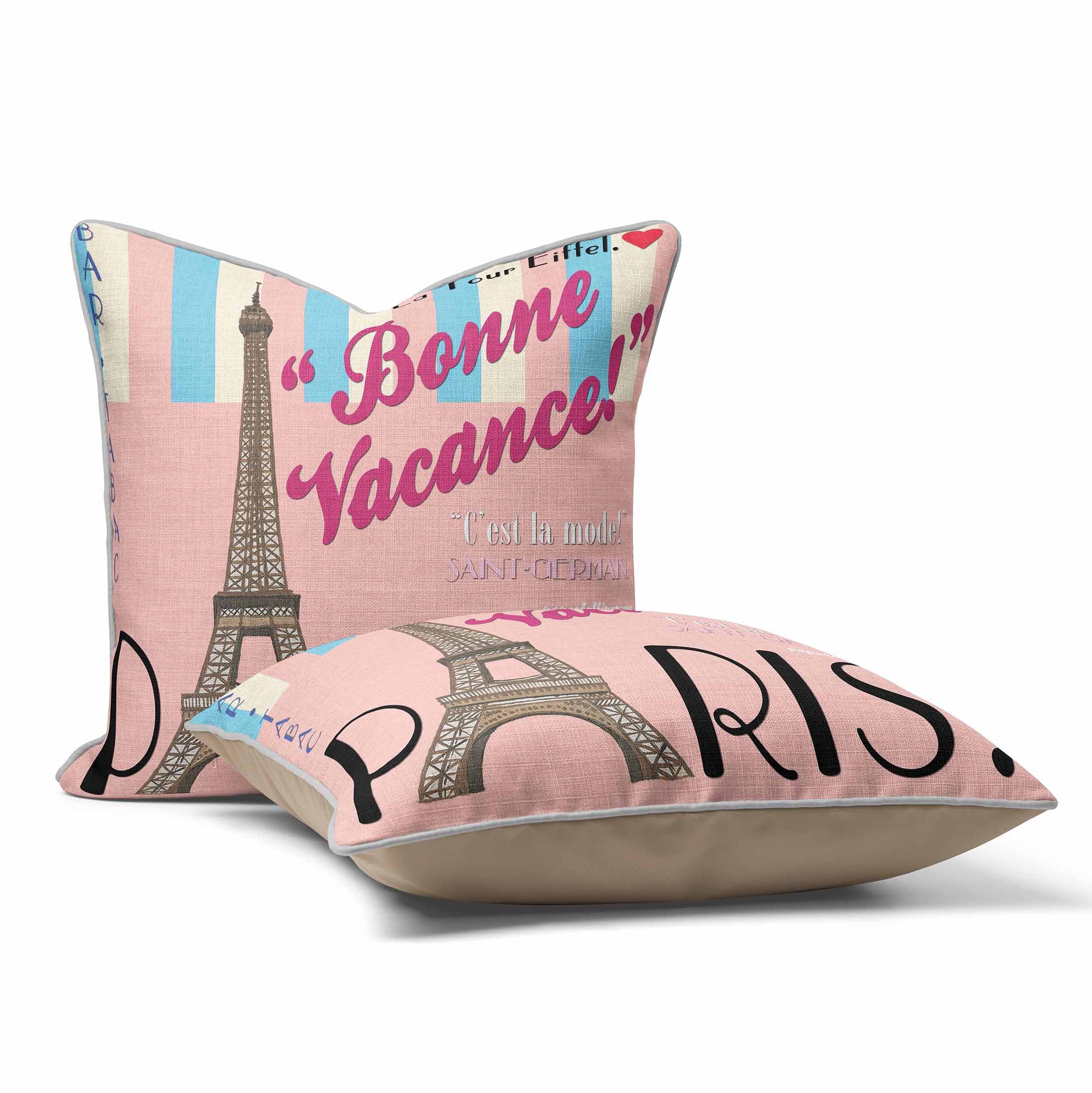 Paris Bonne Vacance Cushion - French Retro Cushion