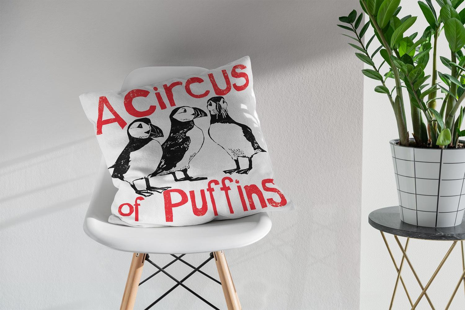 Circus of Puffins- Collective Noun Cushion