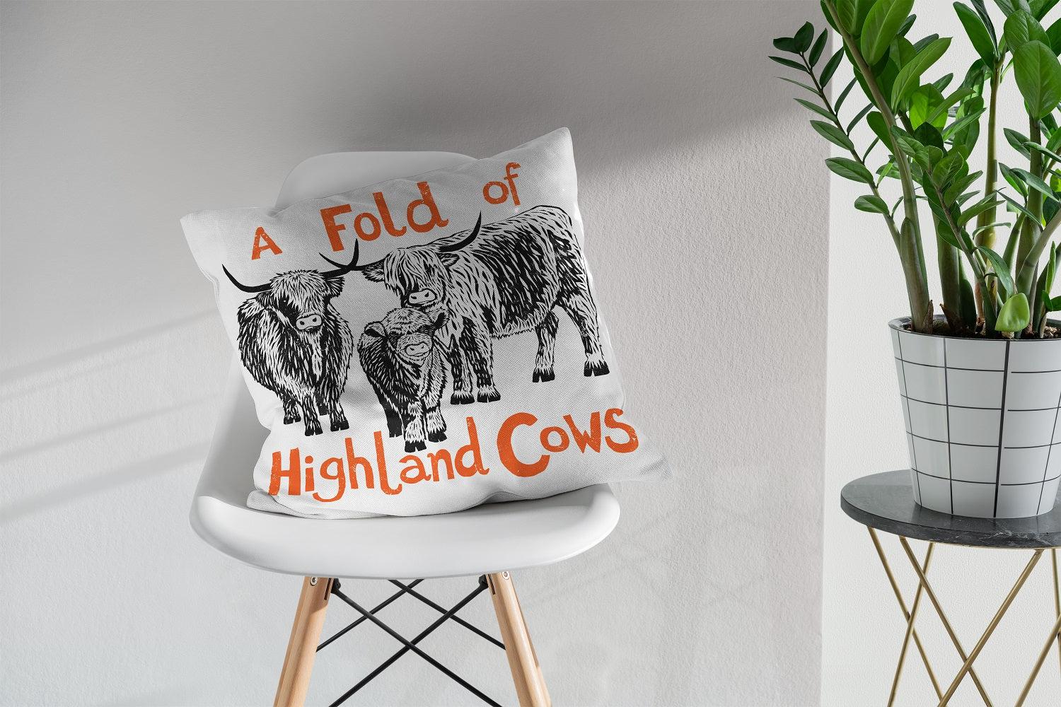 Fold of Highland Cows - Collective Noun Cushion