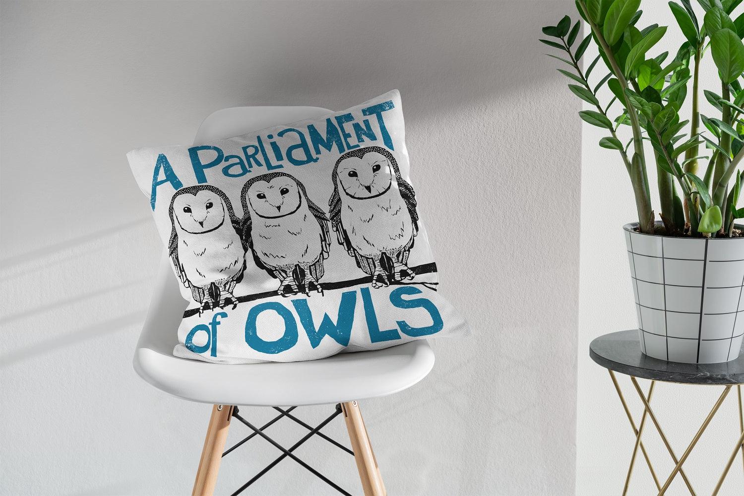 Parliament of Owls - Collective Noun Cushion