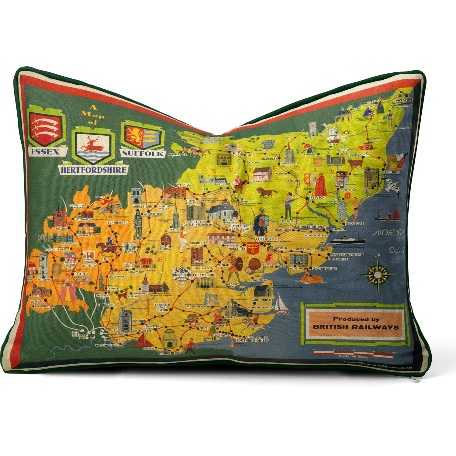 A Map Of Essex Suffolk And Hertfordshire BR (ER) 1950s - National Railway  Museum Cushion