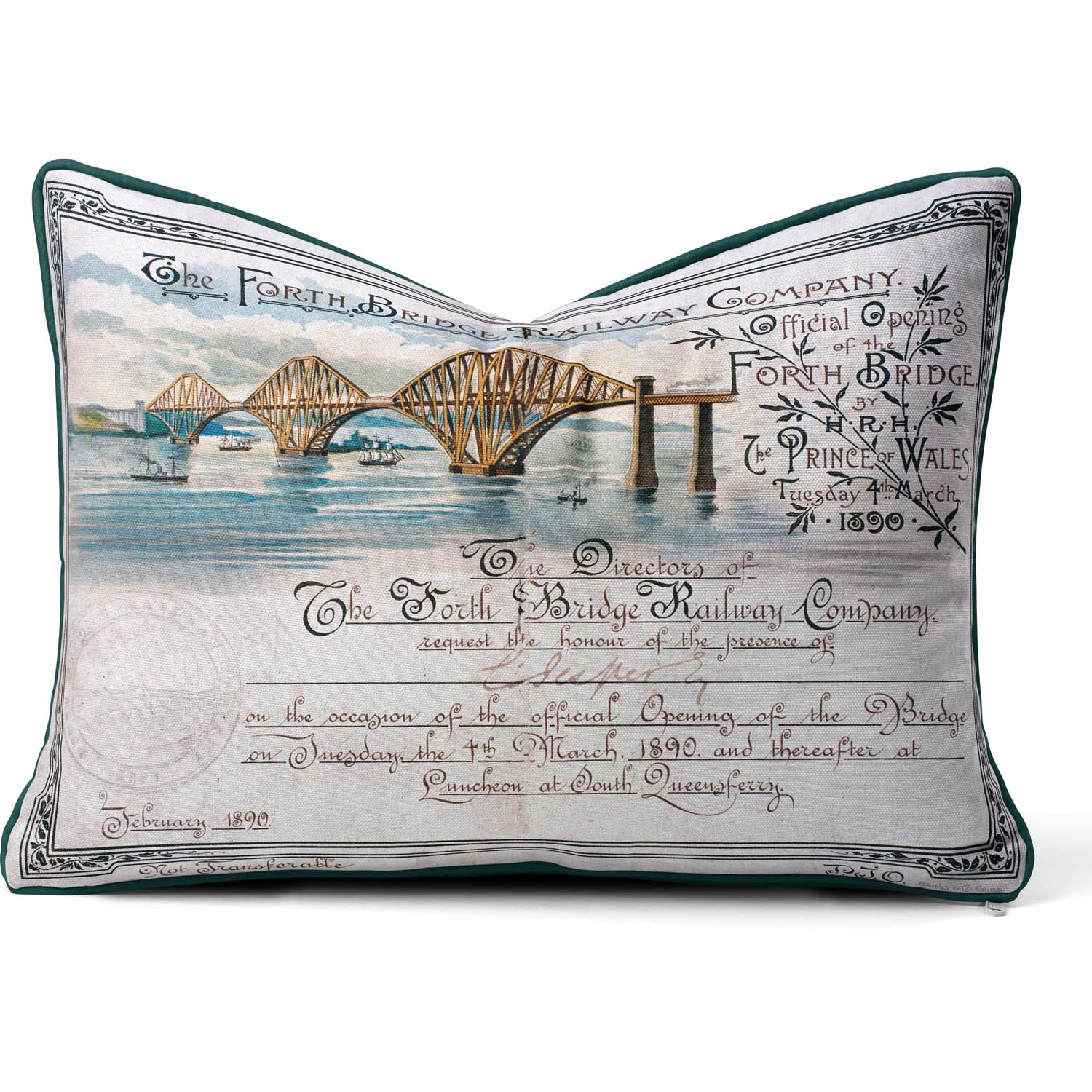 Invitation Card For The Official Opening Of The Forth Bridge 1890 - National Railway Museum Cushion