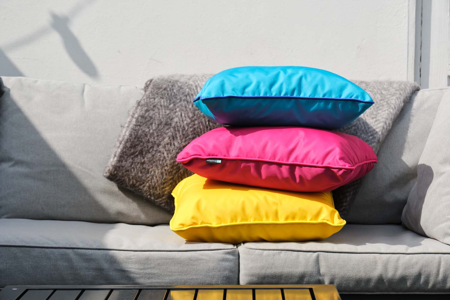 Yellow Block Colour Piped - Outdoor Water-Resistant Cushion