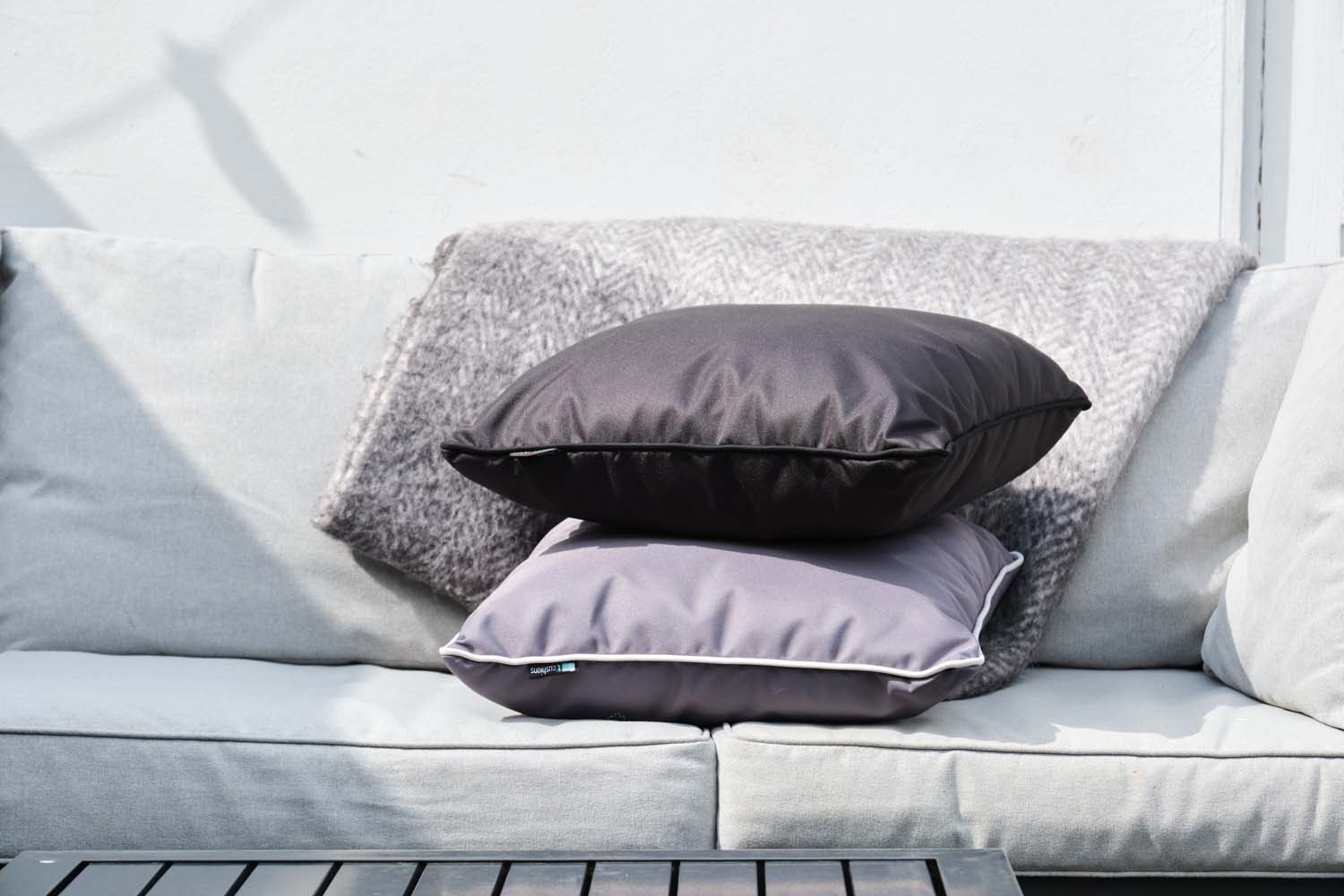 Grey Block Colour Piped - Outdoor Water-Resistant Cushion