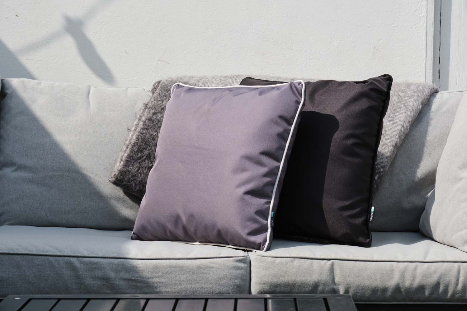 Grey Block Colour Piped - Outdoor Water-Resistant Cushion