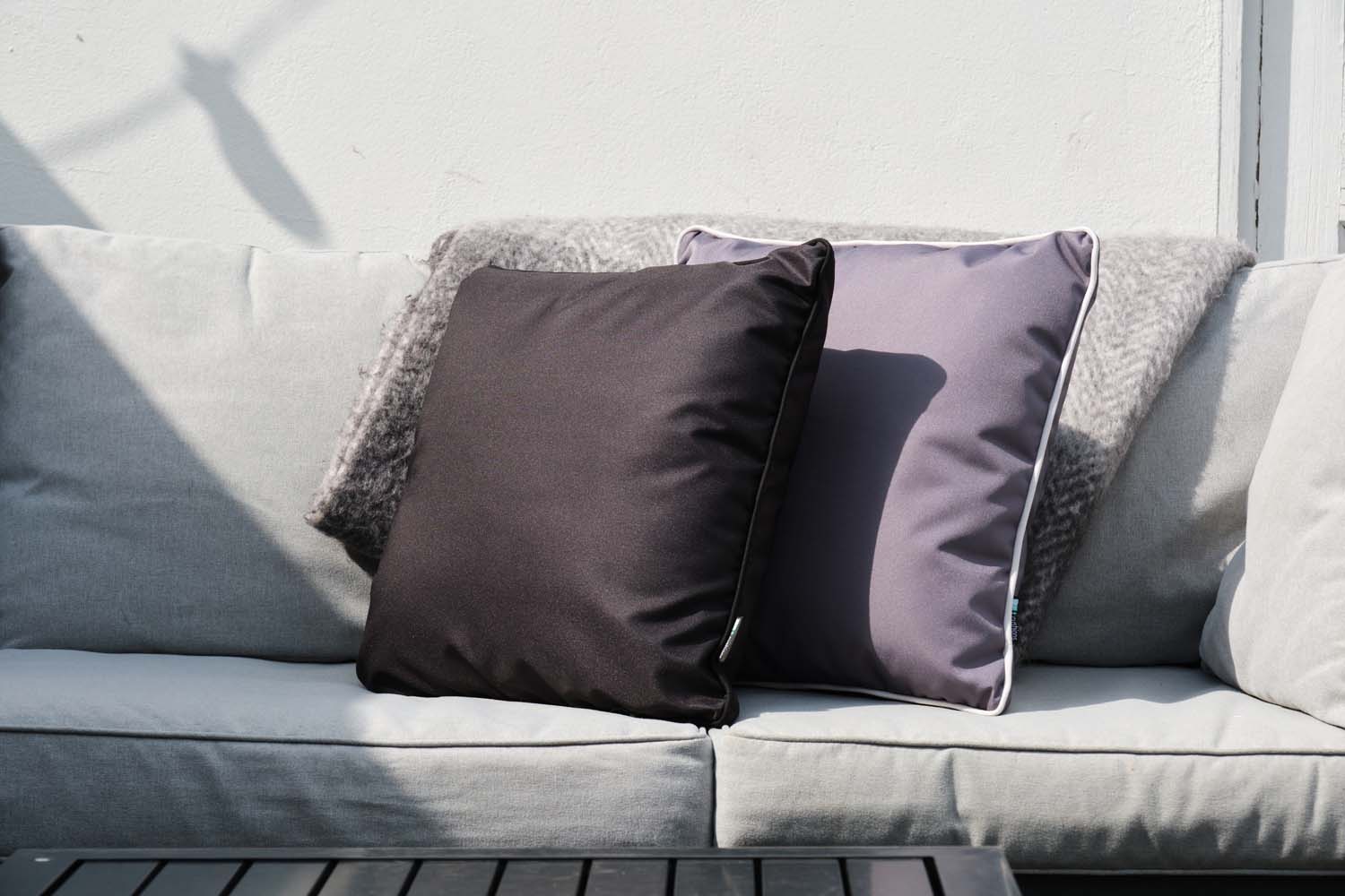 Grey Block Colour Piped - Outdoor Water-Resistant Cushion