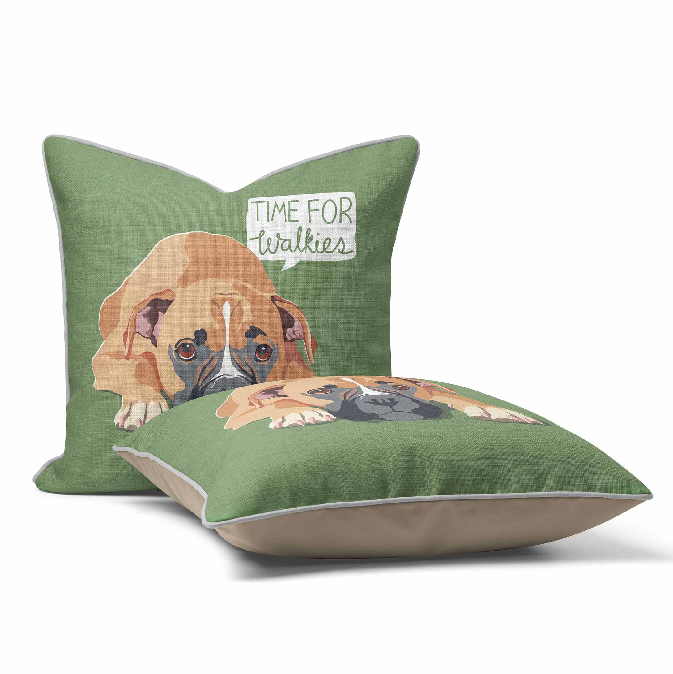 Time For Walkies Boxer  - British Retro Cushion