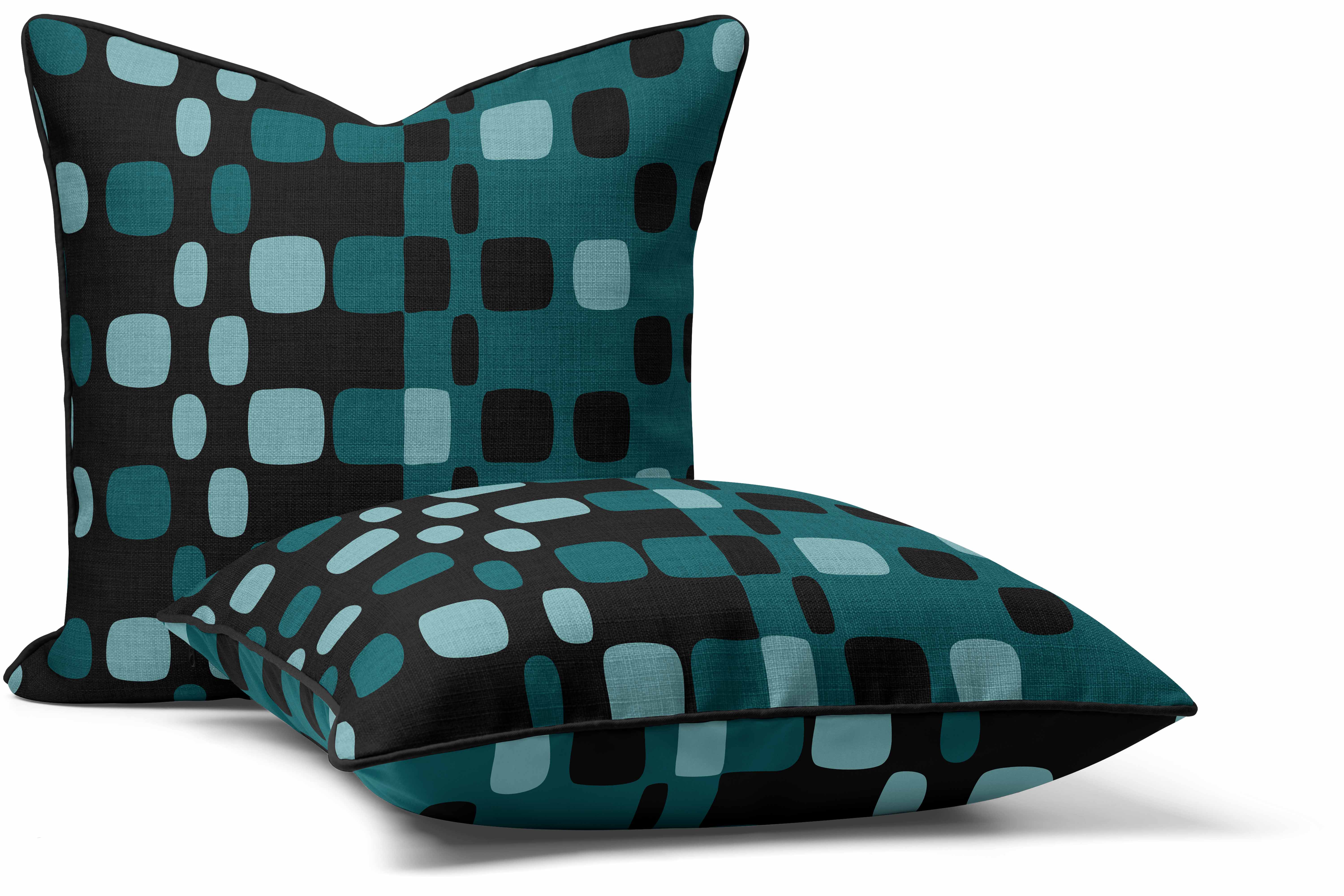 Half Checks - Abstract Outdoor Cushion