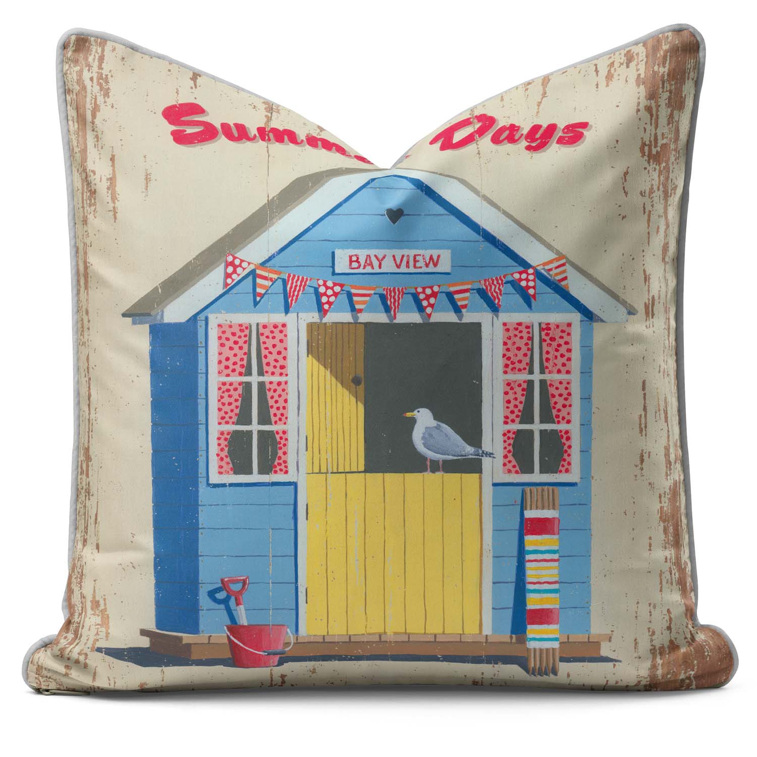 Summer Days Beach Hut - British Retro Cushion