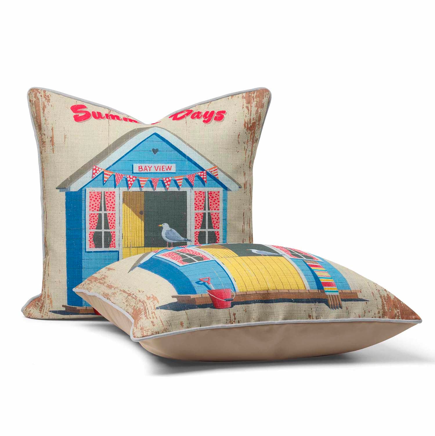 Summer Days Beach Hut - British Retro Cushion