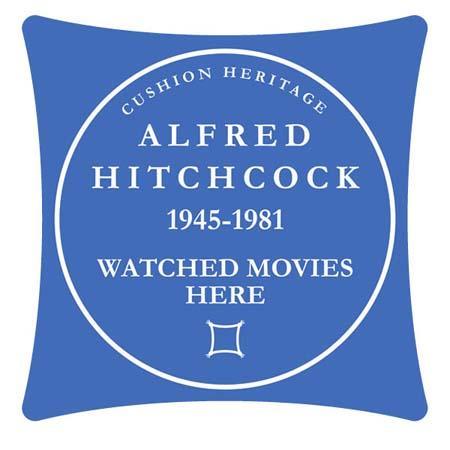 Alfred Hitchcock Blue Plaque - Cushion Heritage - Handmade Cushions UK - WeLoveCushions