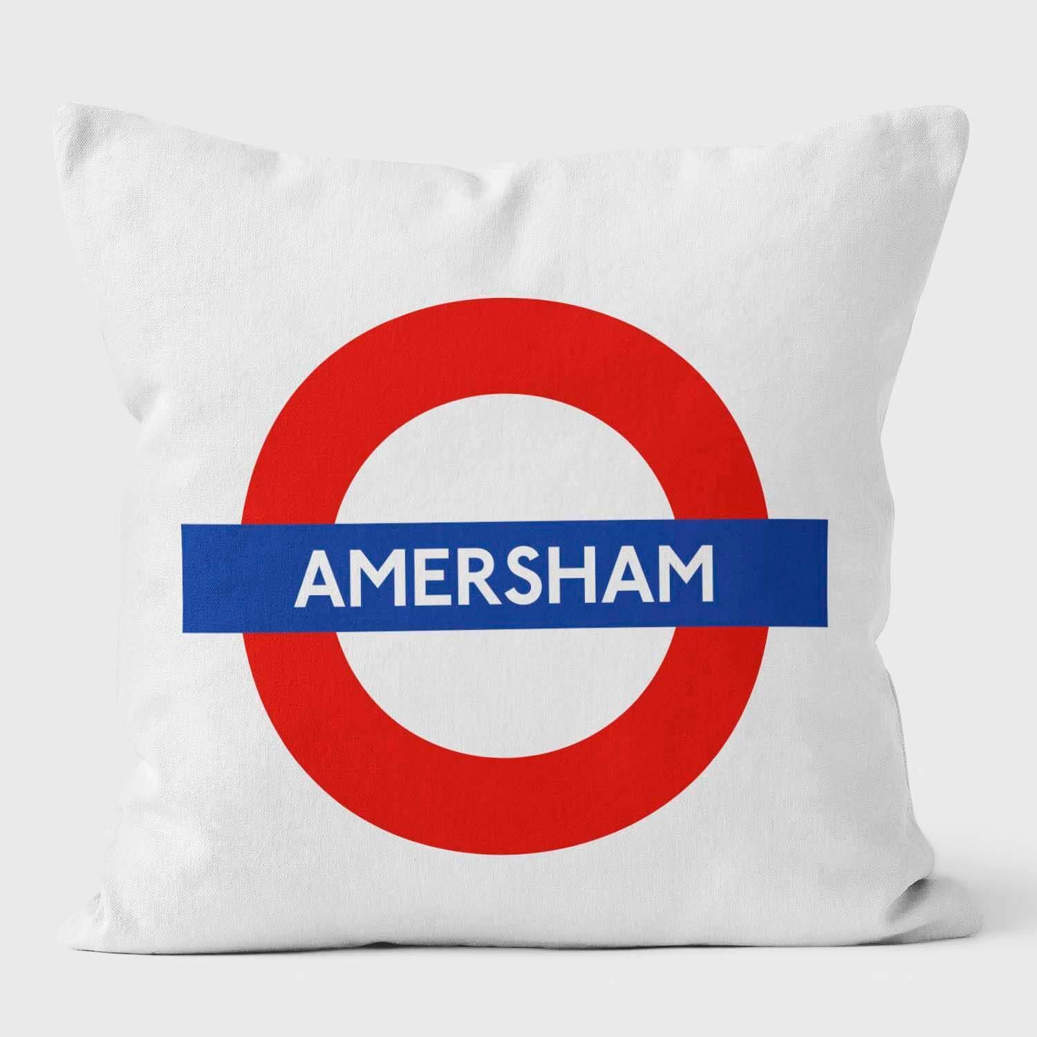 Amersham London Underground Tube Station Roundel Cushion - Handmade Cushions UK - WeLoveCushions