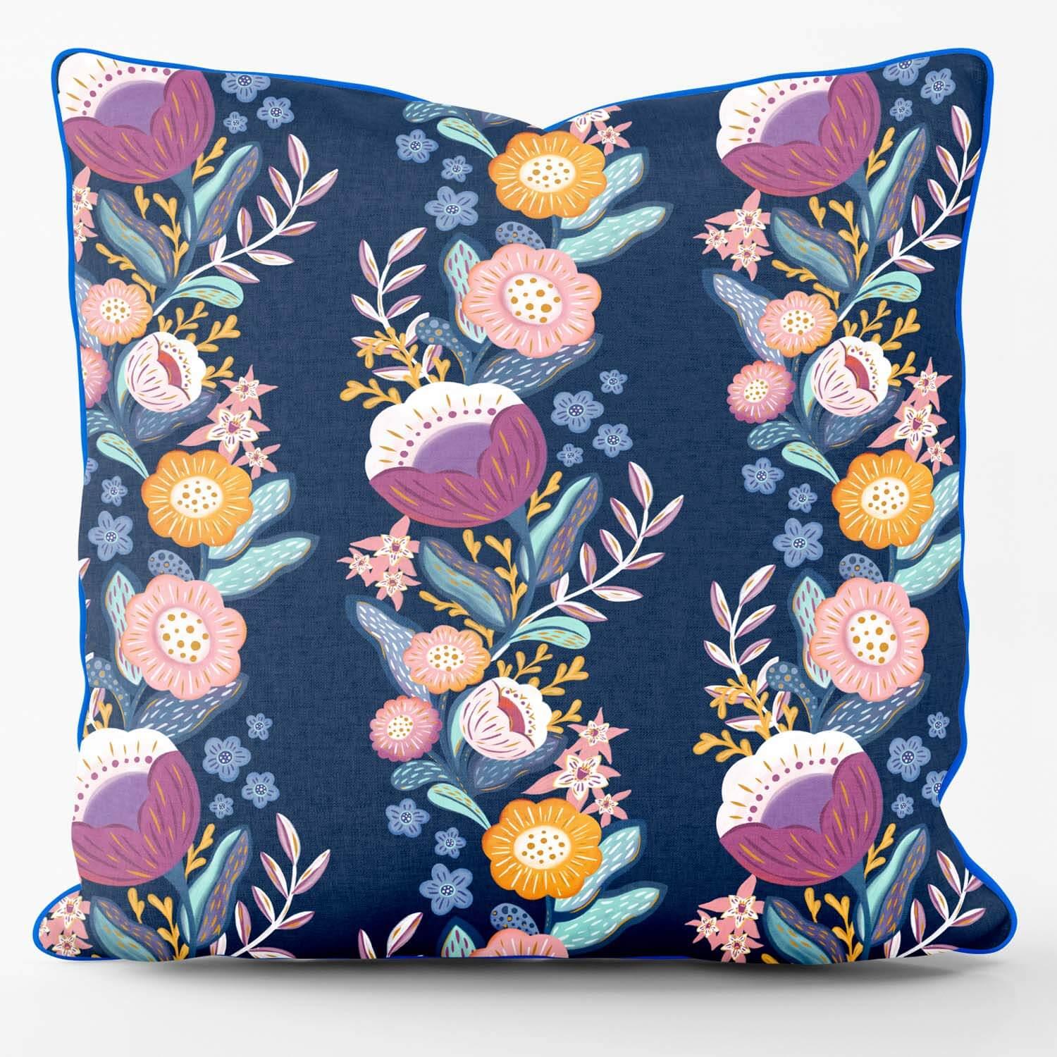 Apple Pie Poetry Blue - House Of Turnowsky Outdoor Cushion - Handmade Cushions UK - WeLoveCushions