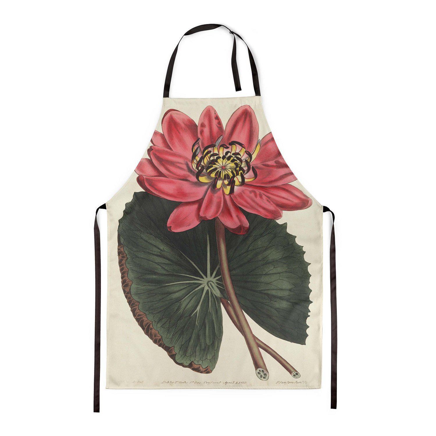 Red - Flowered Water Lily - Botanical Apron
