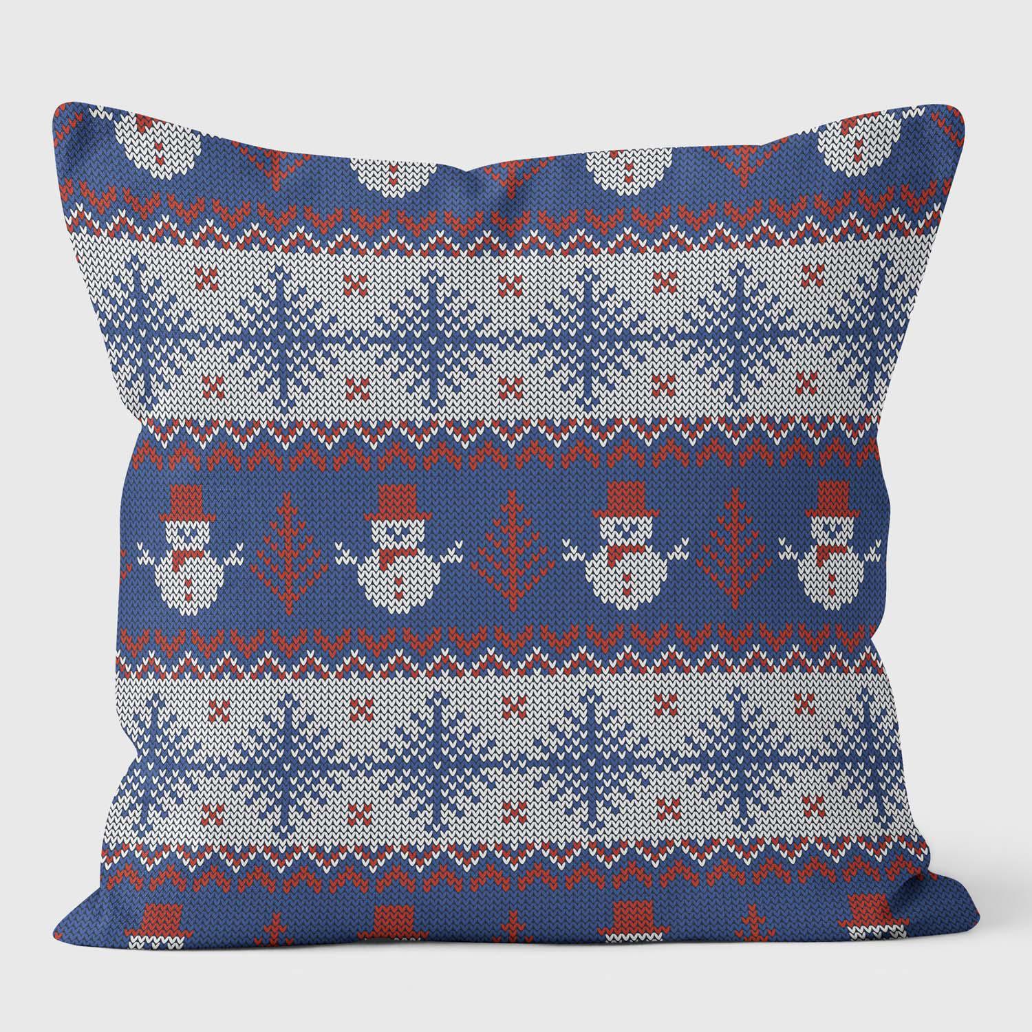 Art Blue Red Snowman - Christmas Cushion - Handmade Cushions UK - WeLoveCushions