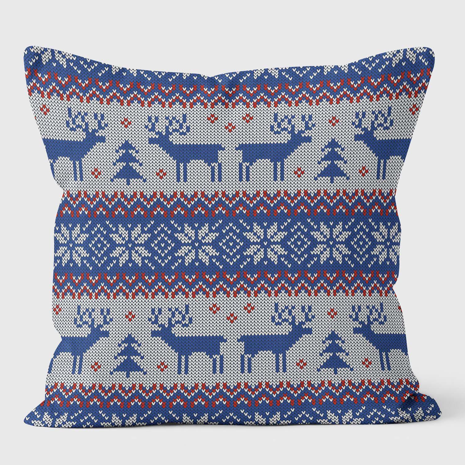 Art Blue Red White Deers - Christmas Cushion - Handmade Cushions UK - WeLoveCushions