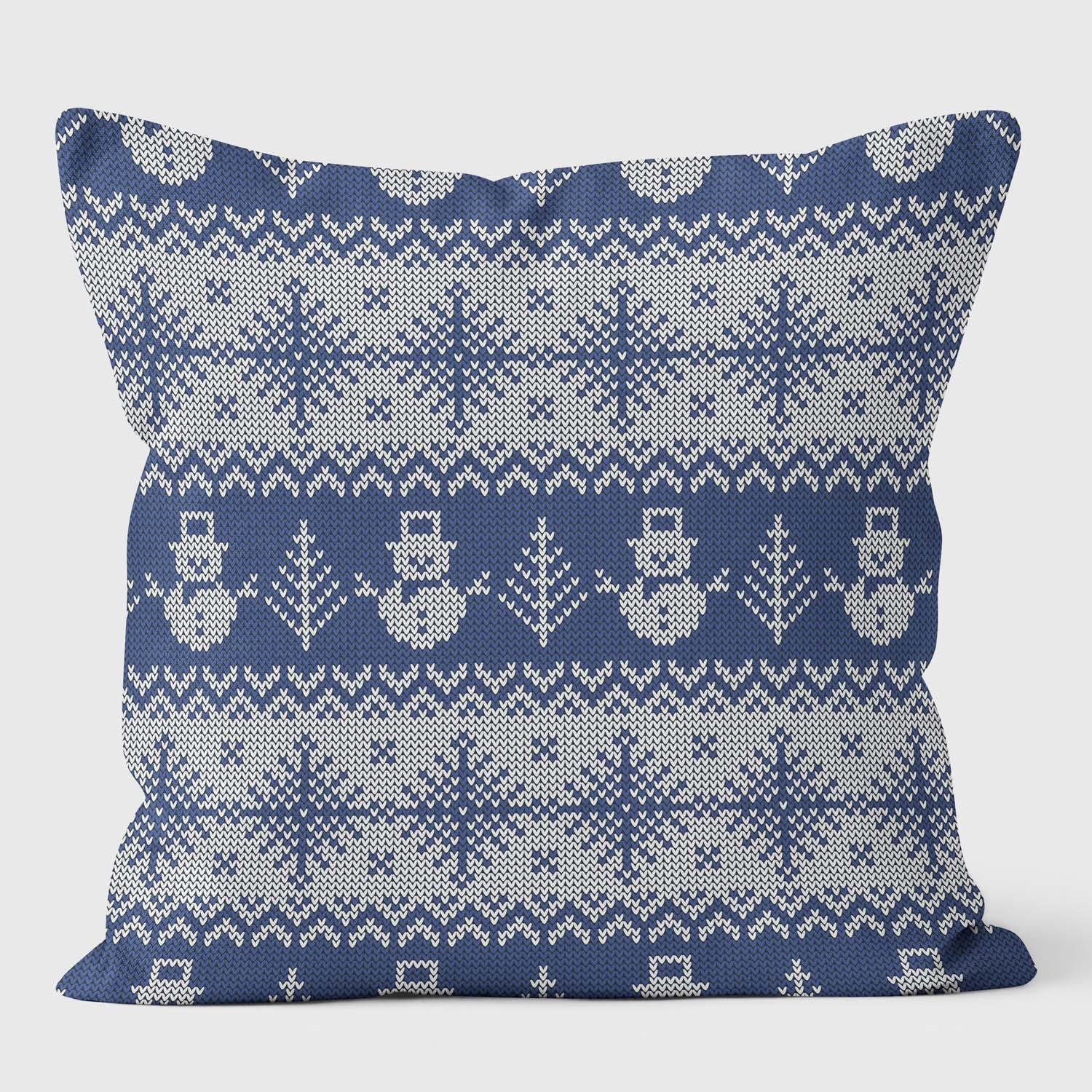 Art Blue White Snowman - Christmas Cushion - Handmade Cushions UK - WeLoveCushions