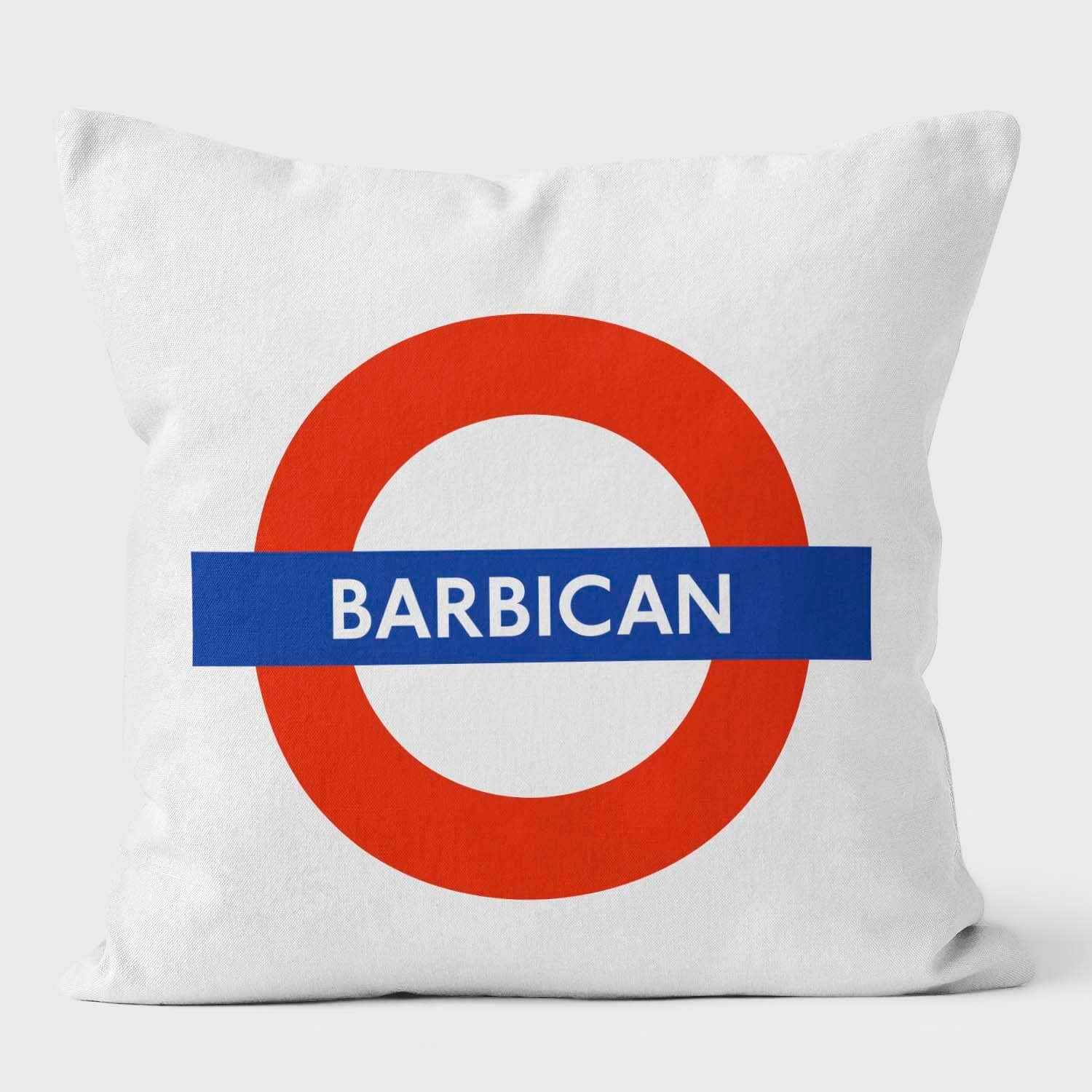 Barbican London Underground Tube Station Roundel Cushion - Handmade Cushions UK - WeLoveCushions