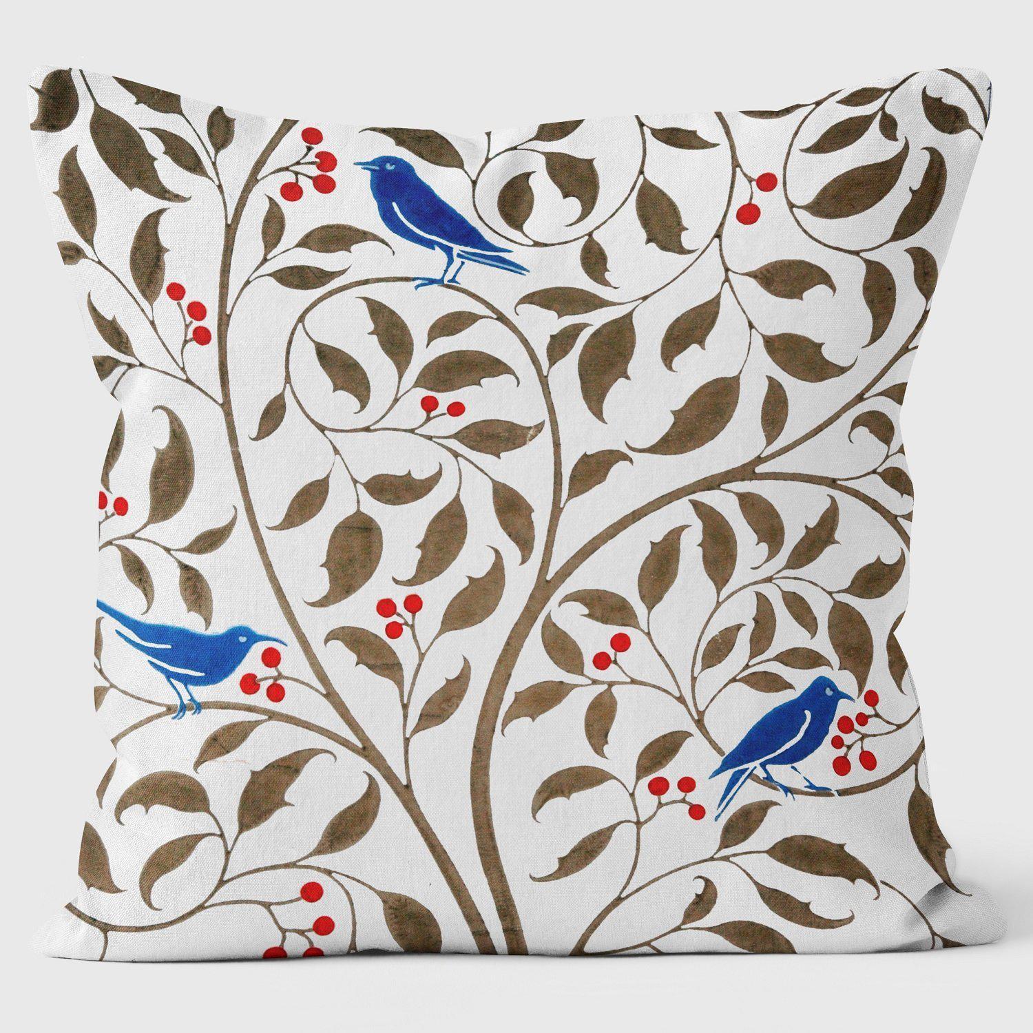Birds In A Holly Tree - William Morris Cushion - Handmade Cushions UK - WeLoveCushions