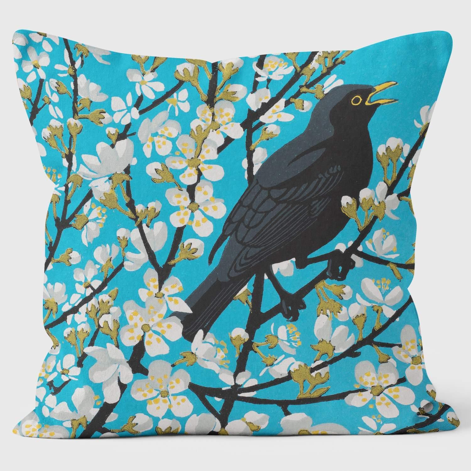 Blackthorn Blackbird - Robert Gillmor Cushion - Handmade Cushions UK - WeLoveCushions