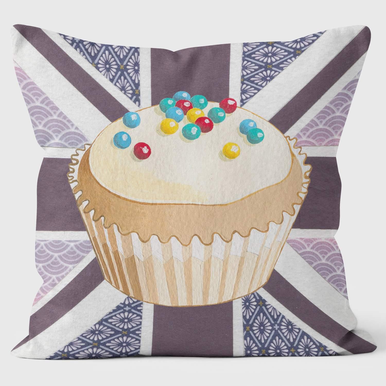 Cup Cake Purple Flag - Jenny Wiscombe Art Print Cushion - Handmade Cushions UK - WeLoveCushions