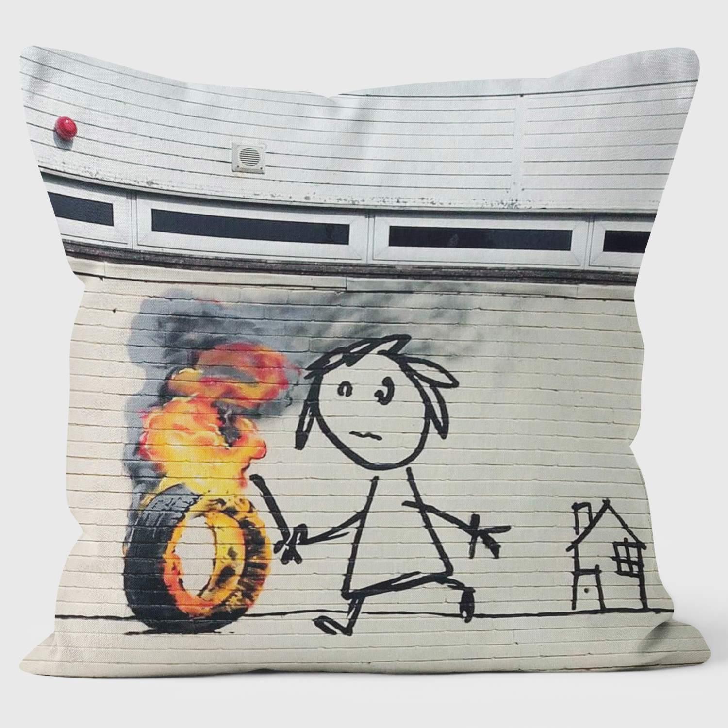 Burning Wheel - Banksy Inspired - Graffiti Art Cushion - Handmade Cushions UK - WeLoveCushions