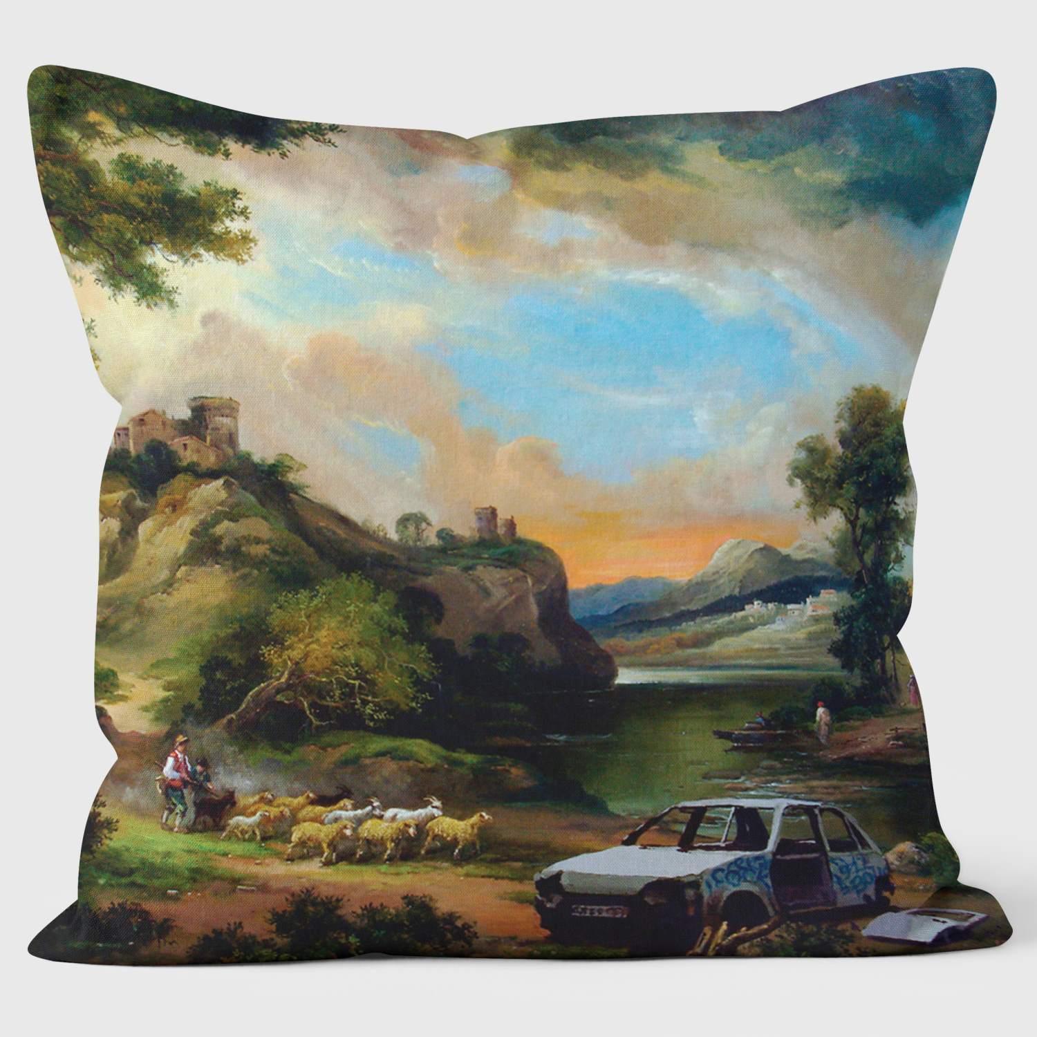 Burnt Out Car - Banksy Inspired - Graffiti Art Cushion - Handmade Cushions UK - WeLoveCushions