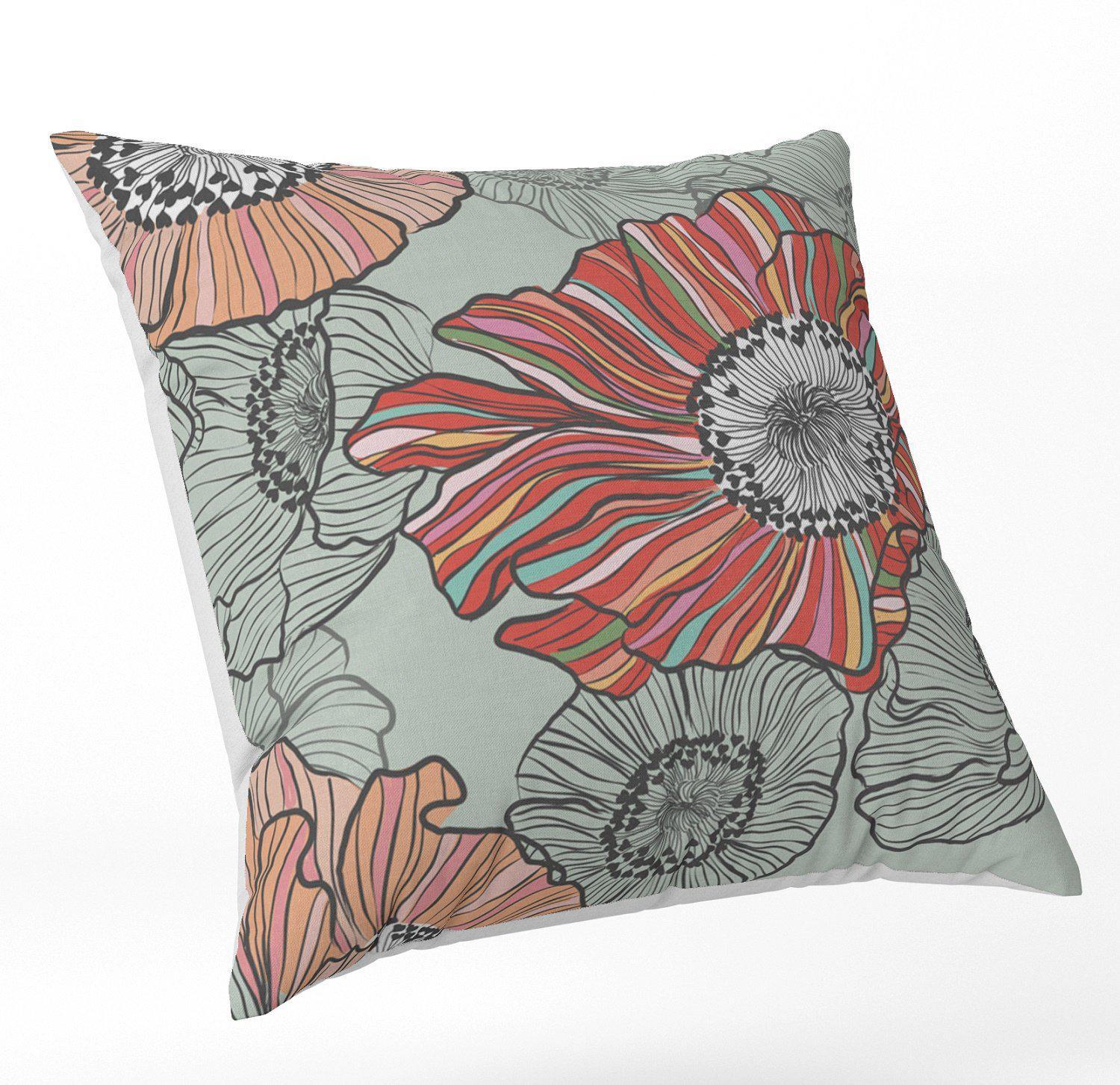 Candy Stripe Poppies (Green) - Funky Art Cushion - Paradise Garden - House Of Turnowsky Pillows - Handmade Cushions UK - WeLoveCushions