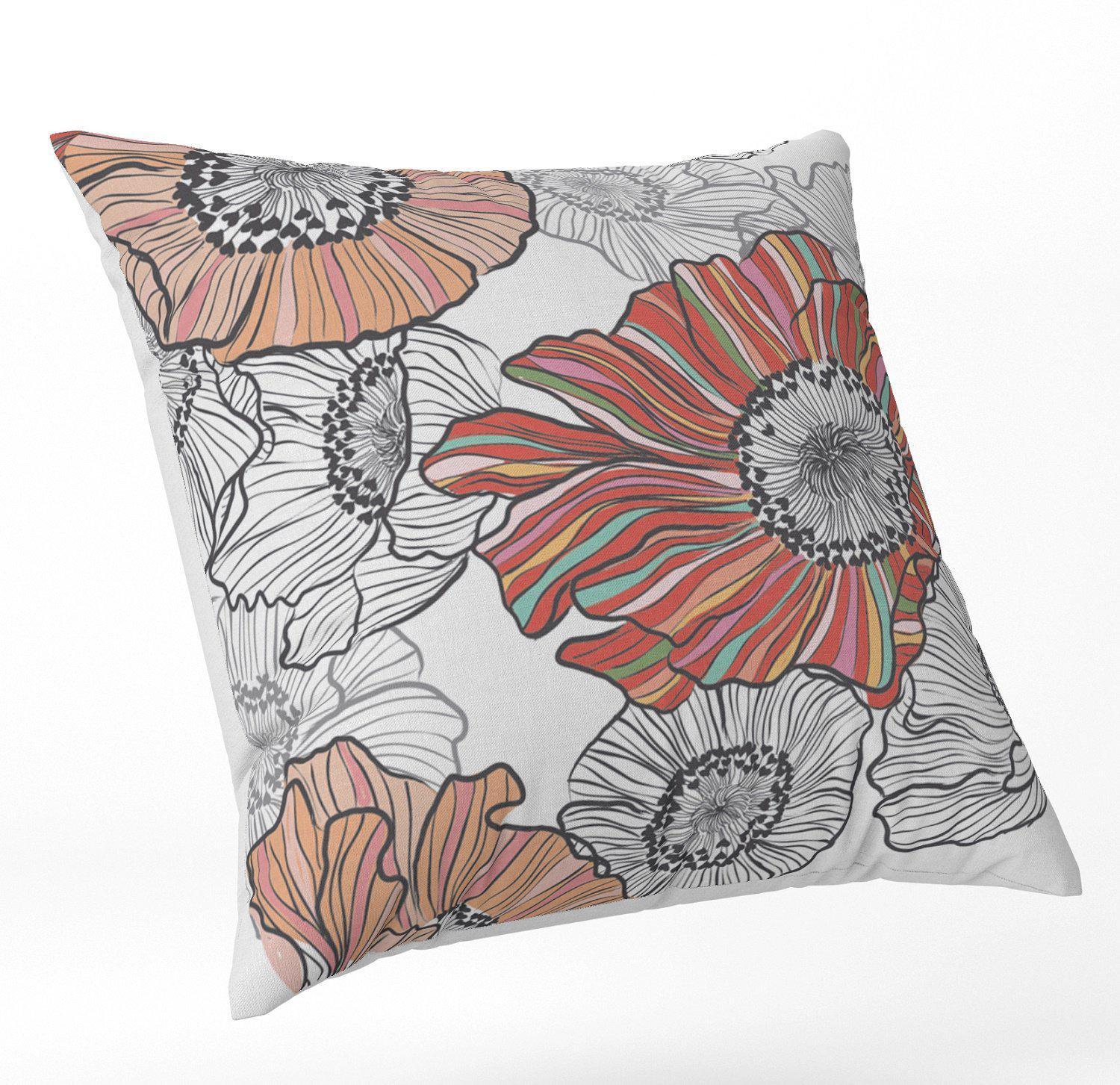 Candy Stripe Poppies (White) - Funky Art Cushion - Paradise Garden - House Of Turnowsky Pillows - Handmade Cushions UK - WeLoveCushions