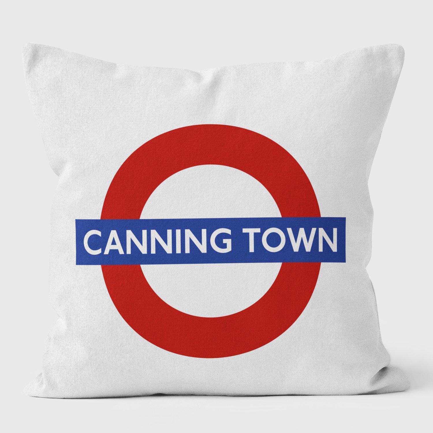 Canning Town London Underground Tube Station Roundel Cushion - Handmade Cushions UK - WeLoveCushions