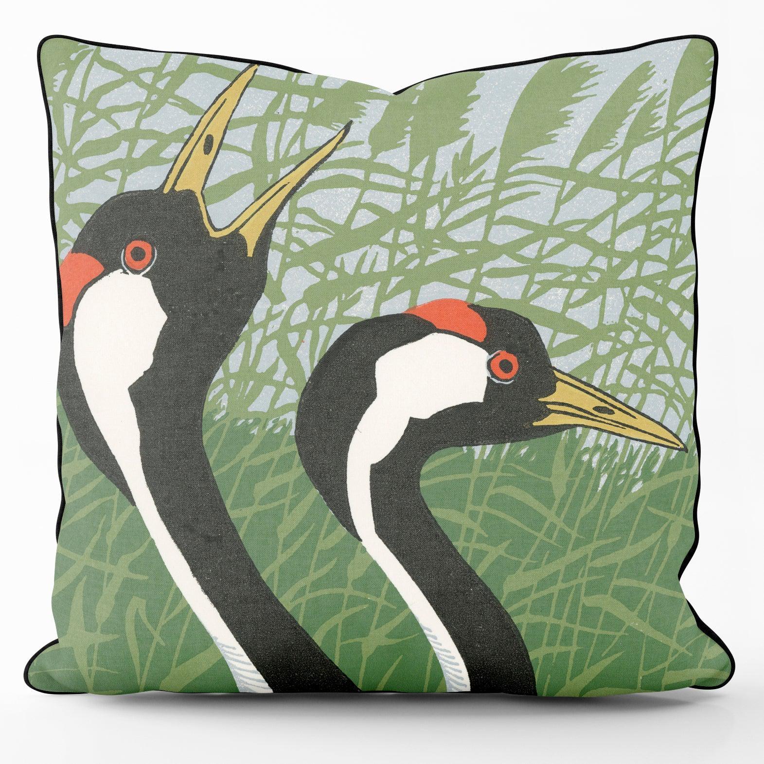 Clarion Cranes - Robert Gillmor Cushion - Handmade Cushions UK - WeLoveCushions