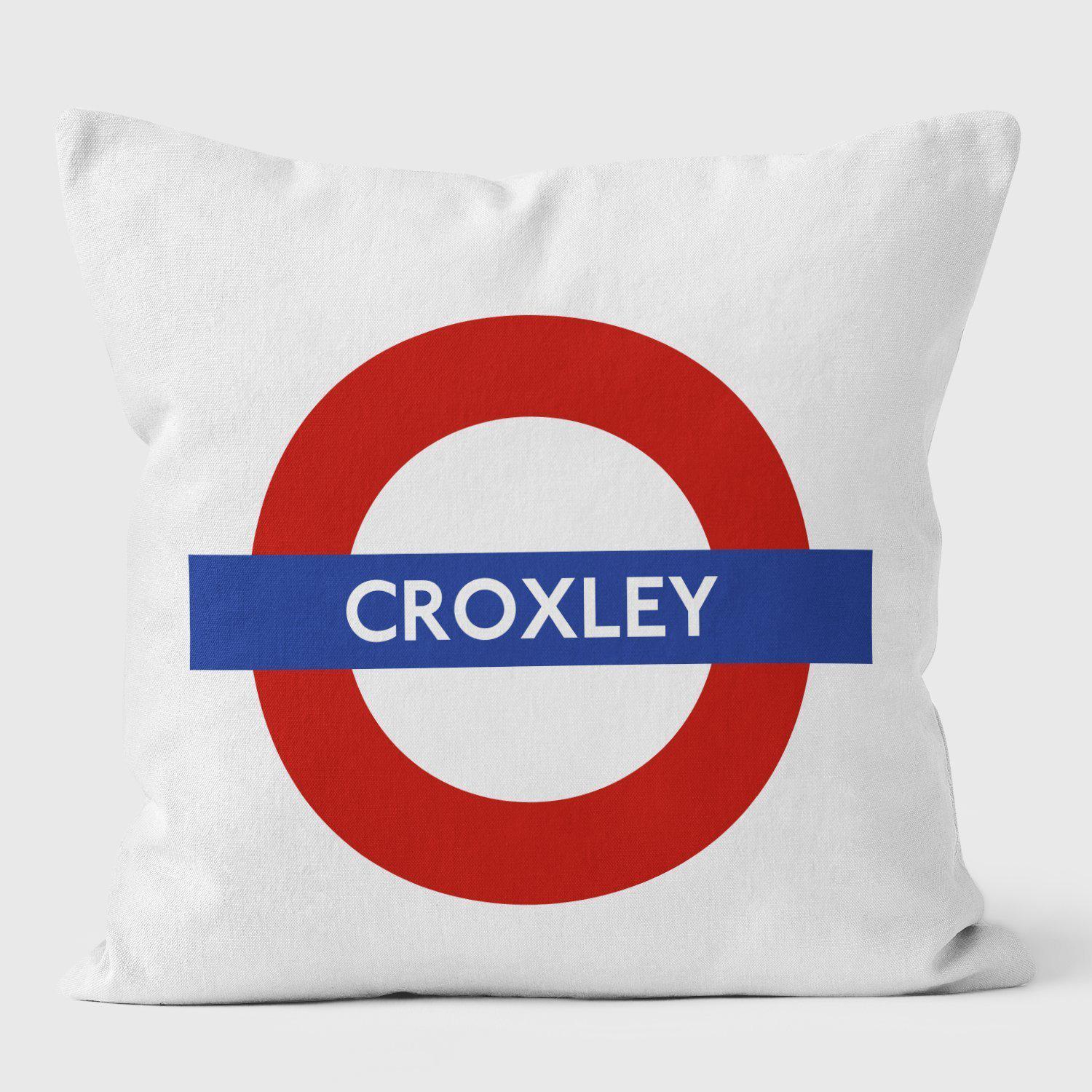 Croxley London Underground Tube Station Roundel Cushion - Handmade Cushions UK - WeLoveCushions