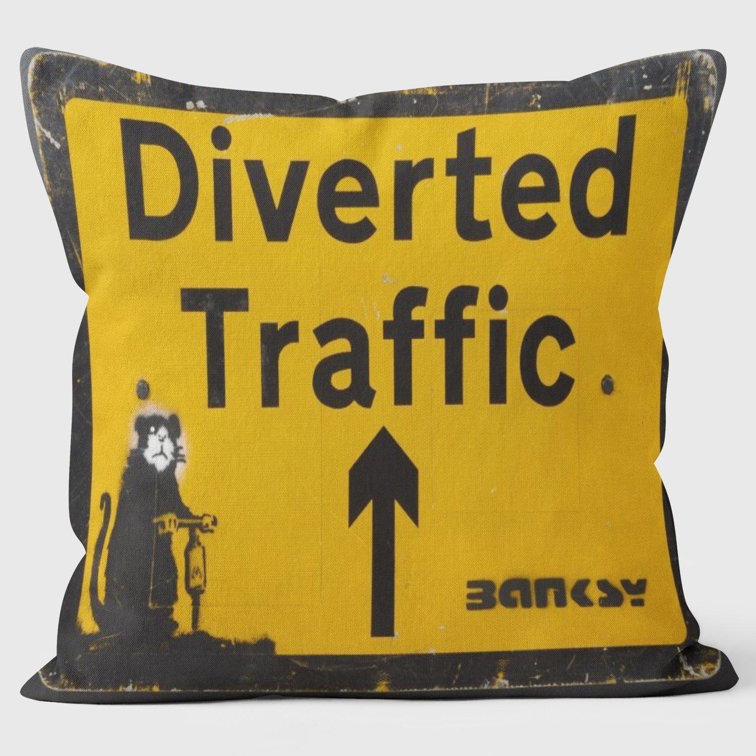 Diverted Traffic - Banksy Inspired - Graffiti Art Cushion - Handmade Cushions UK - WeLoveCushions