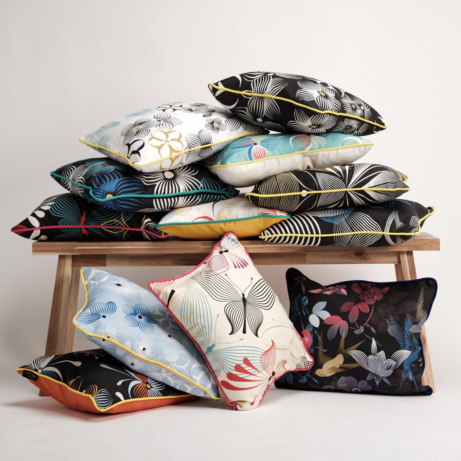 Exotic Butterflies ( White) - Funky Art Cushion - Perfect Day - House Of Turnowsky Pillows - Handmade Cushions UK - WeLoveCushions