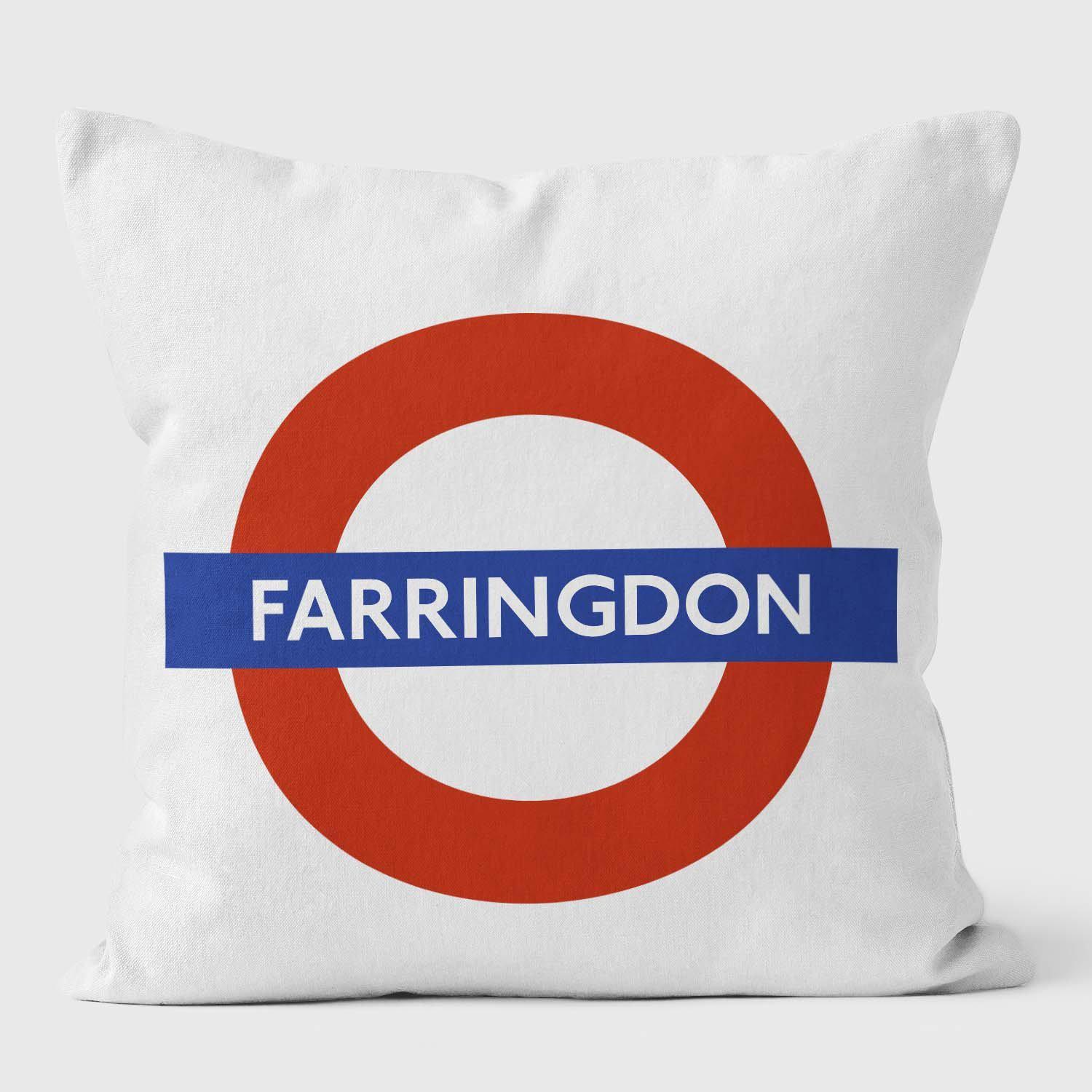 Farringdon London Underground Tube Station Roundel Cushion - Handmade Cushions UK - WeLoveCushions
