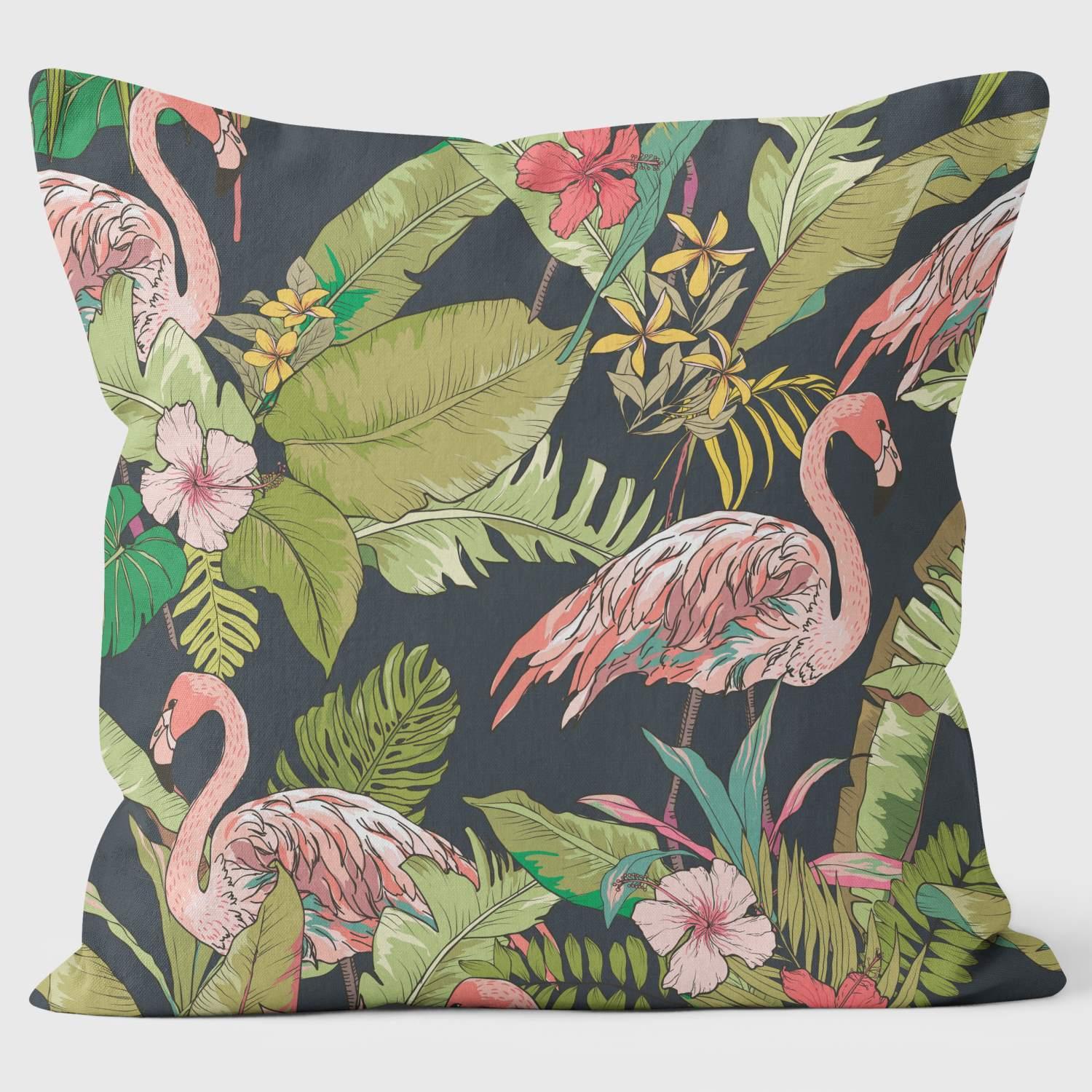 Flamingo Dark Background - Art Print Cushion - Handmade Cushions UK - WeLoveCushions