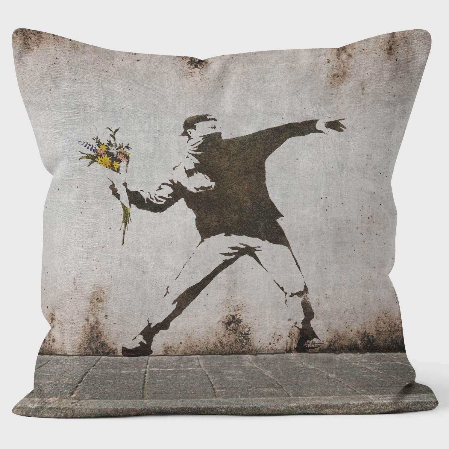 Flower Thrower - Banksy Inspired - Graffiti Art Cushion - Handmade Cushions UK - WeLoveCushions
